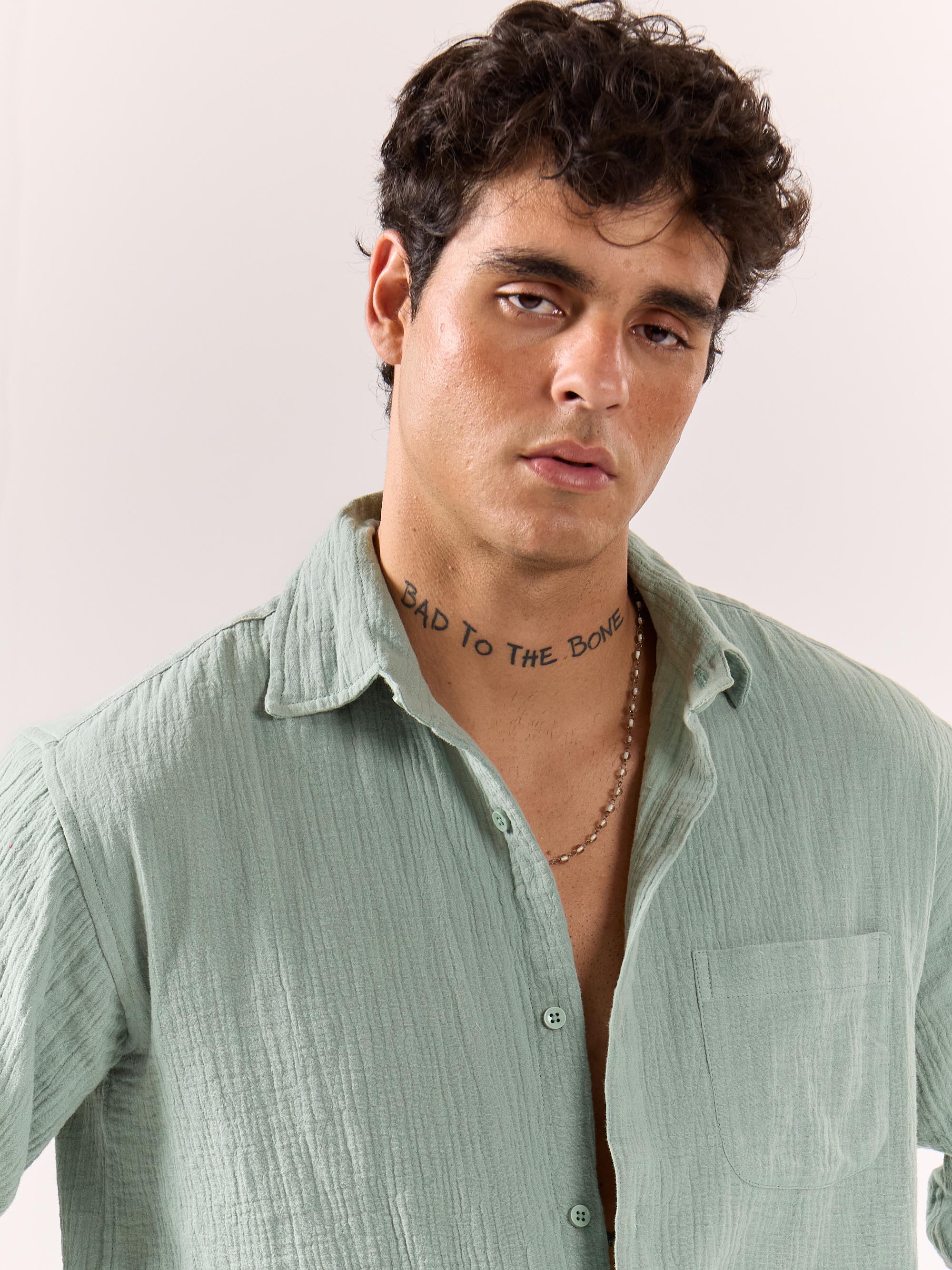 Aqua Green Gauze Holiday Shirt - Image 4