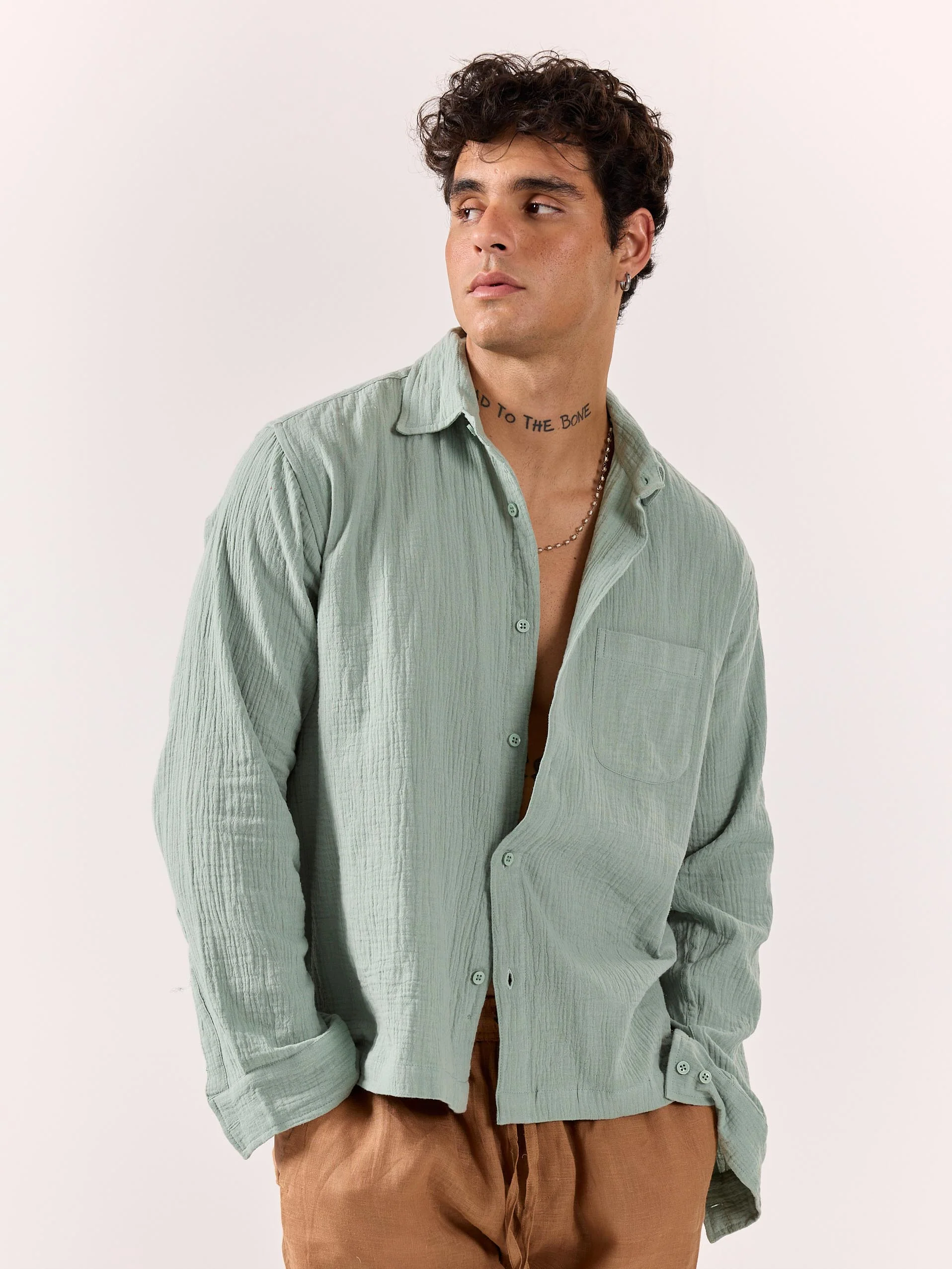 Aqua Green Gauze Holiday Shirt - Image 6