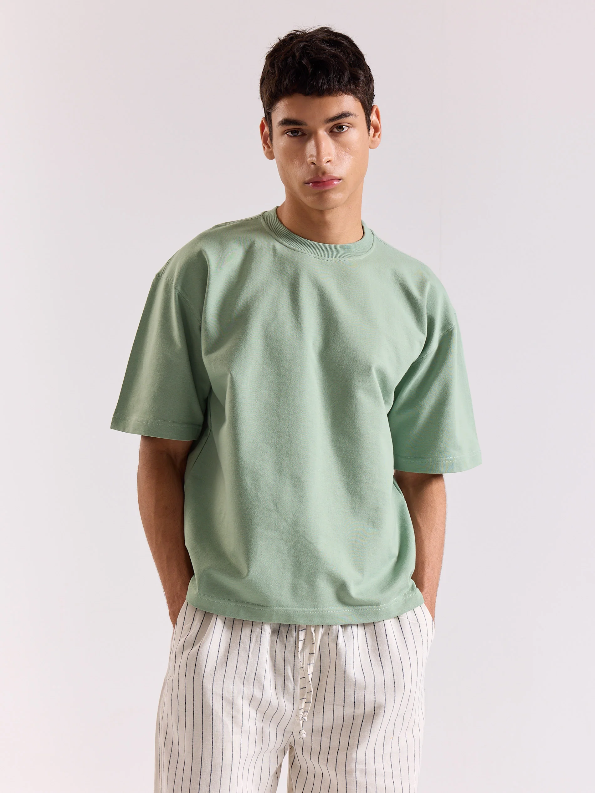 Aqua Green Loose Fit Cropped T-Shirt - Image 3