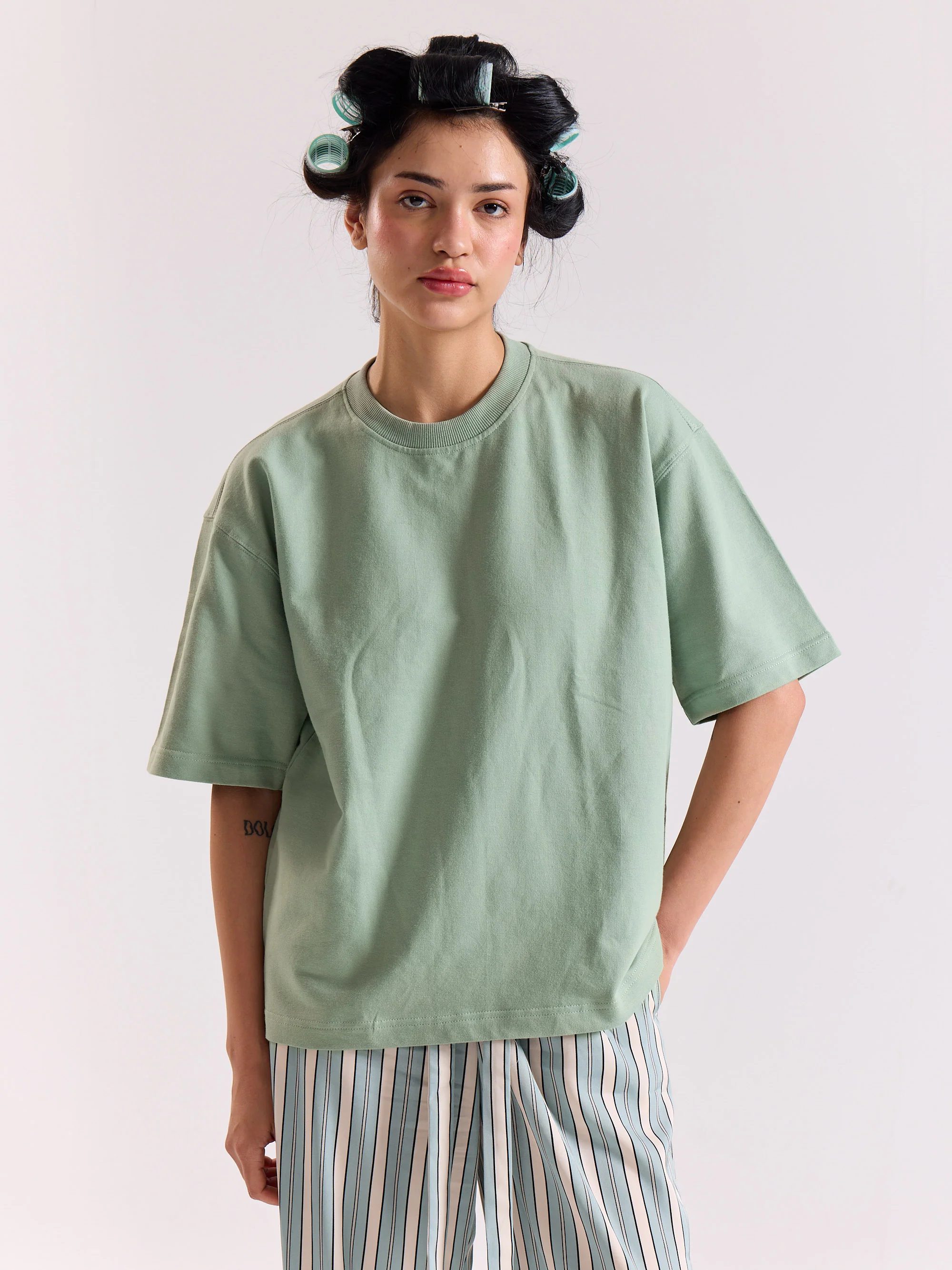 Aqua Green Loose Fit Cropped T-Shirt - Image 4