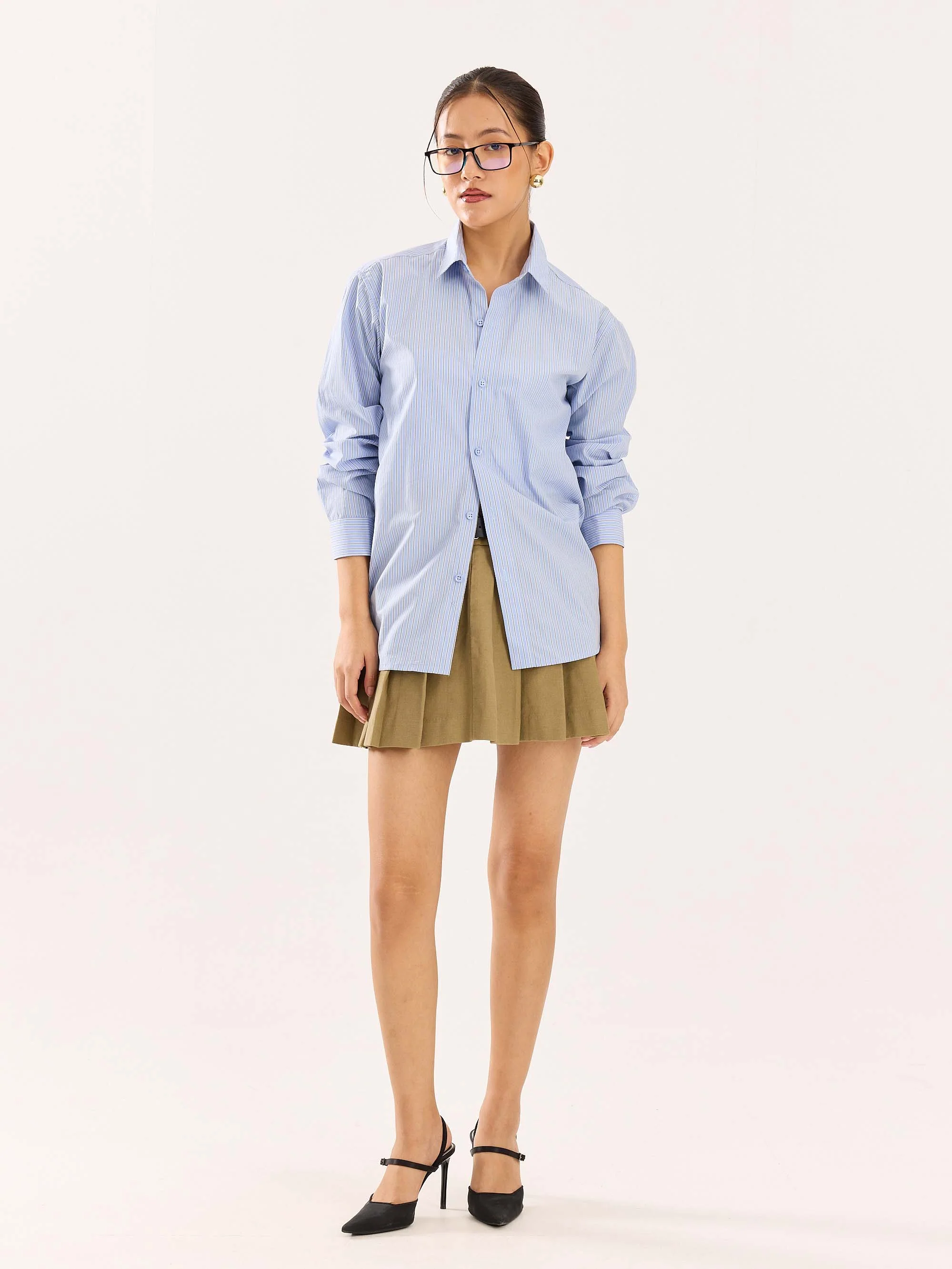 Baby Blue & Olive Striped Poplin Shirt - Image 2