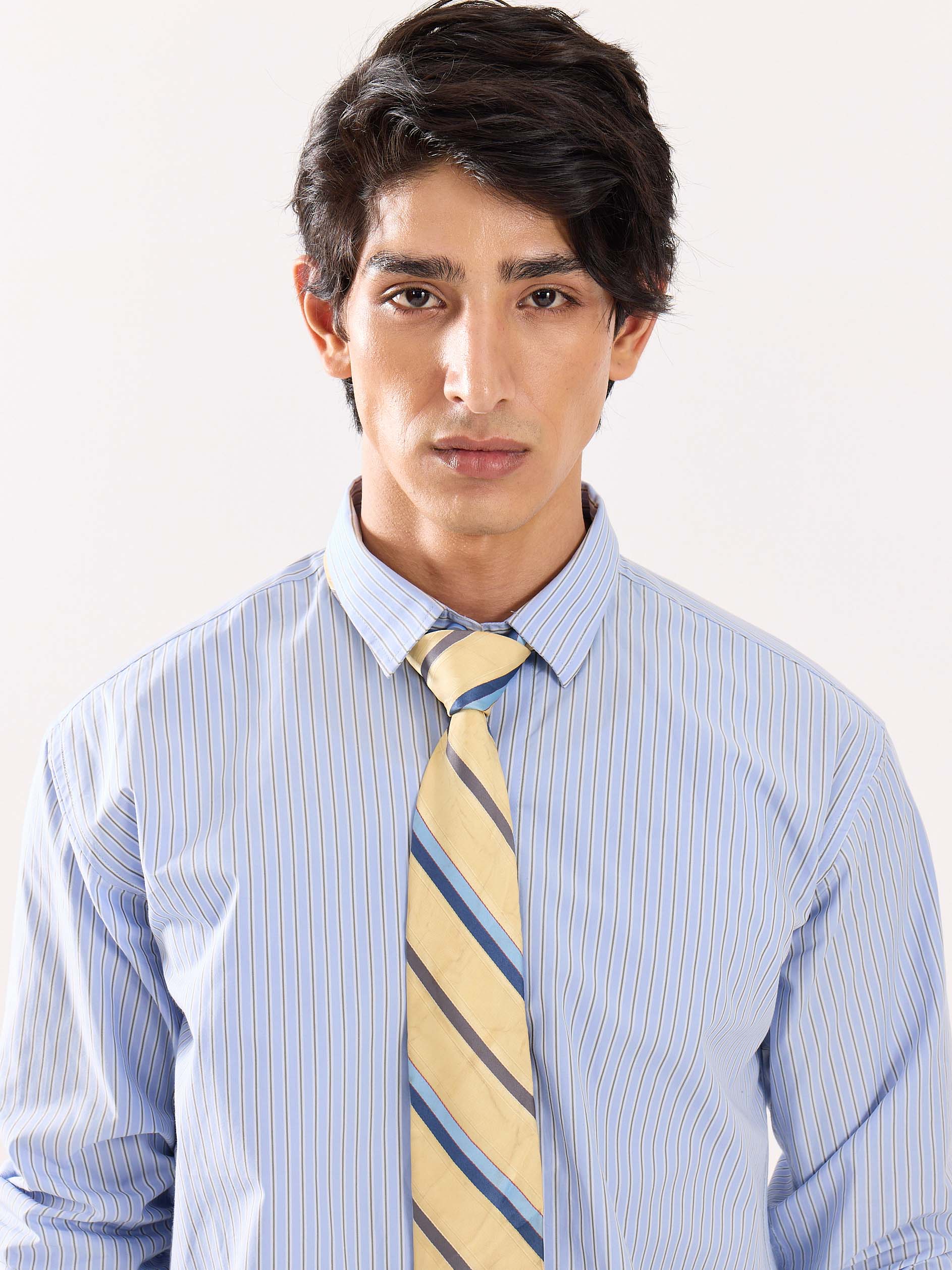 Baby Blue & Olive Striped Poplin Shirt - Image 5