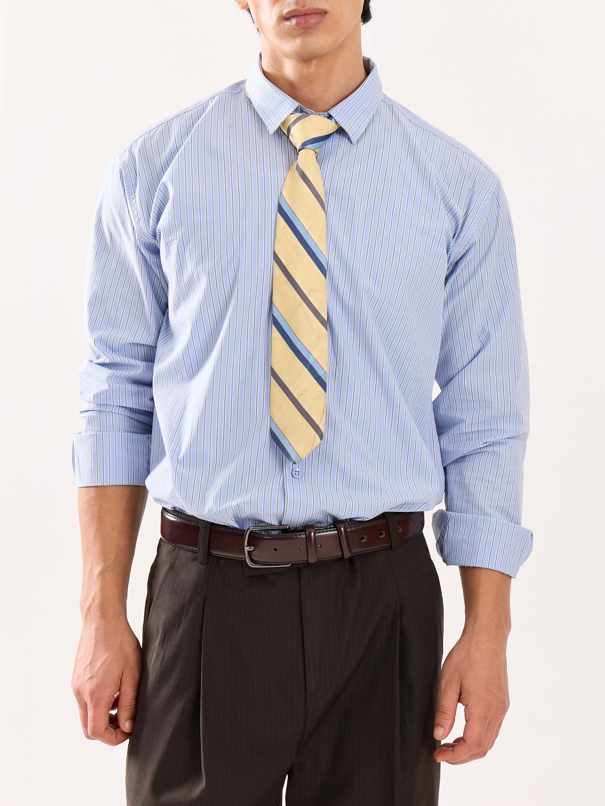 Baby Blue & Olive Striped Poplin Shirt - Image 7