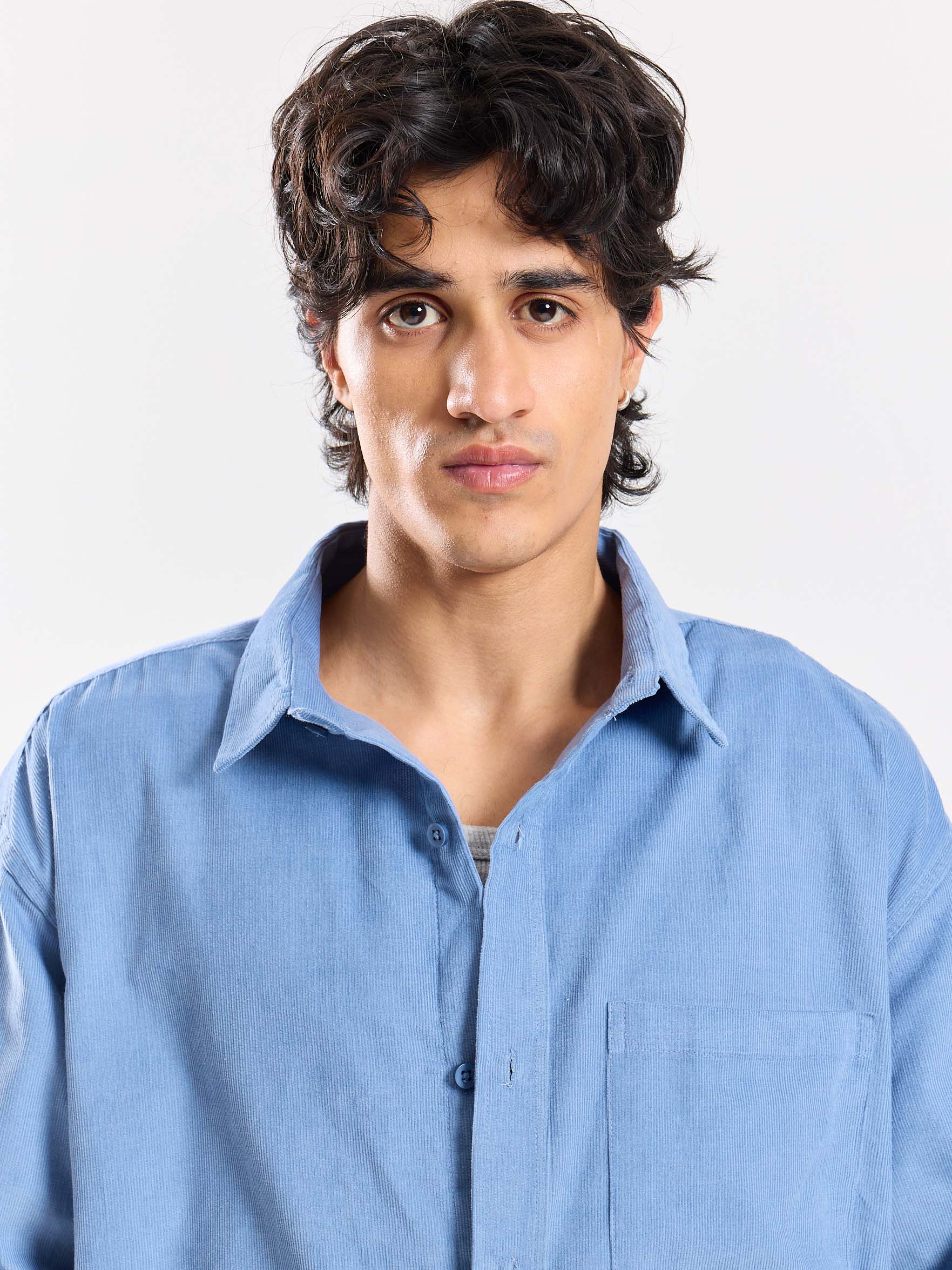 Baby Blue Corduroy Oversized Shirt - Image 3
