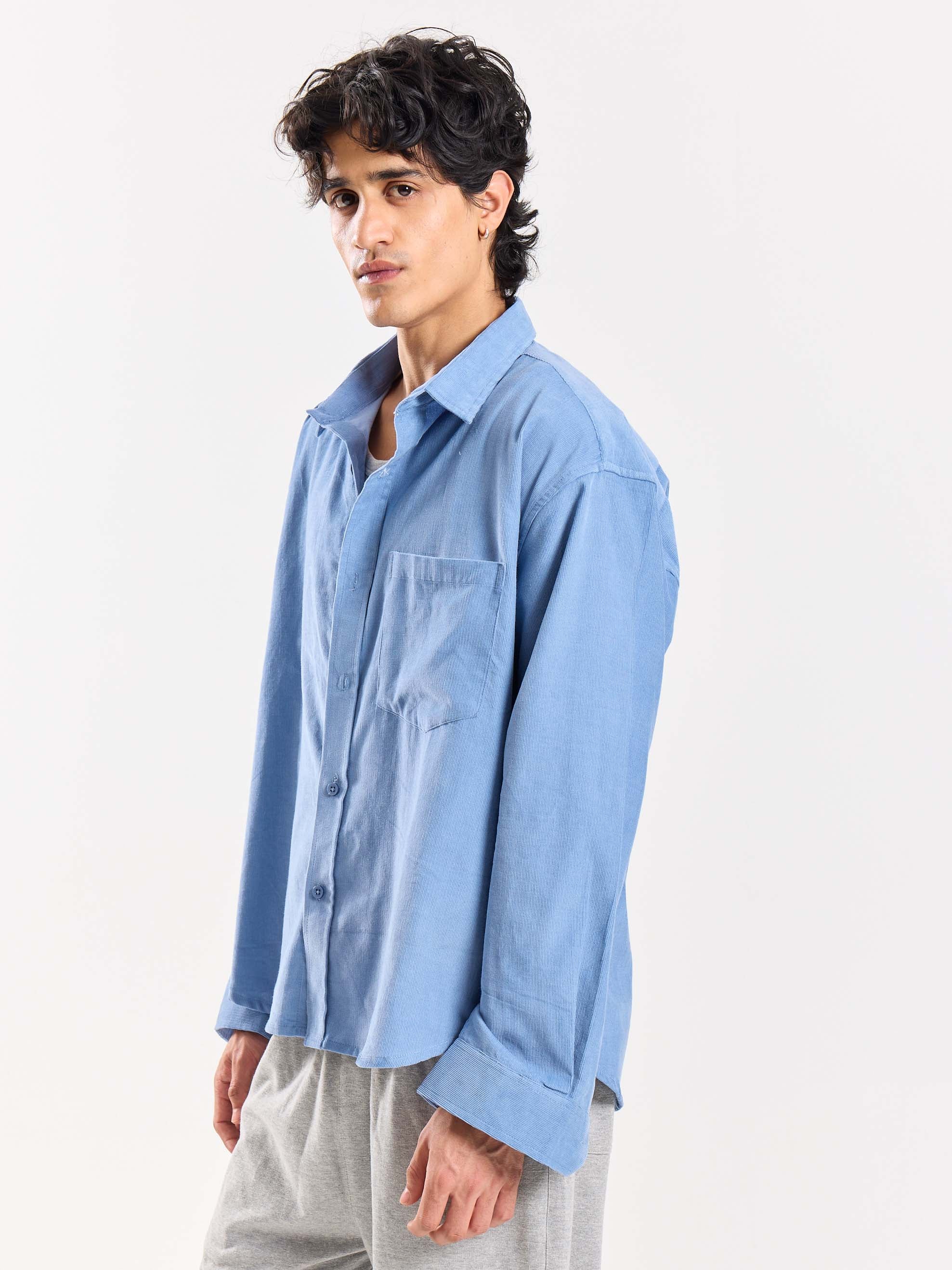 Baby Blue Corduroy Oversized Shirt - Image 5