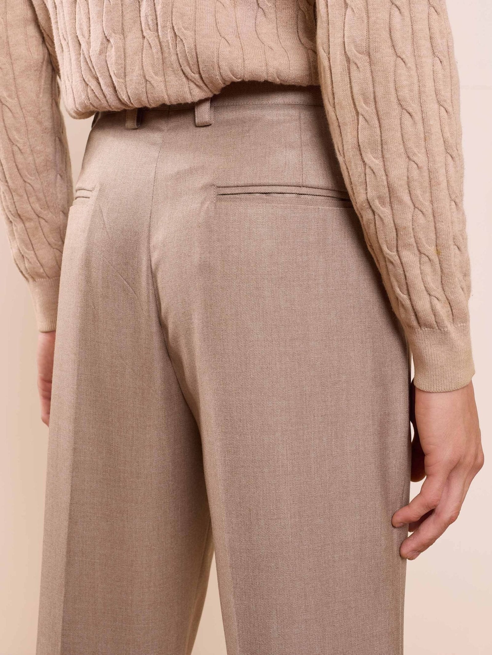 Beige Textured Baggy Fit Trousers - Image 10