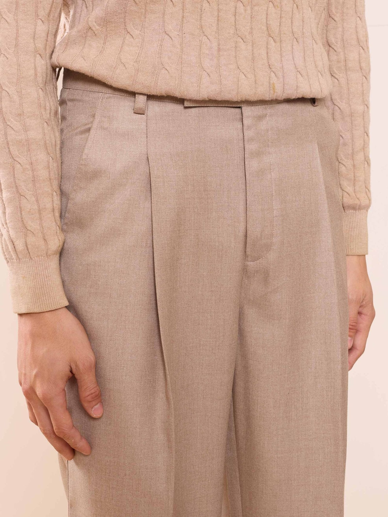 Beige Textured Baggy Fit Trousers - Image 8