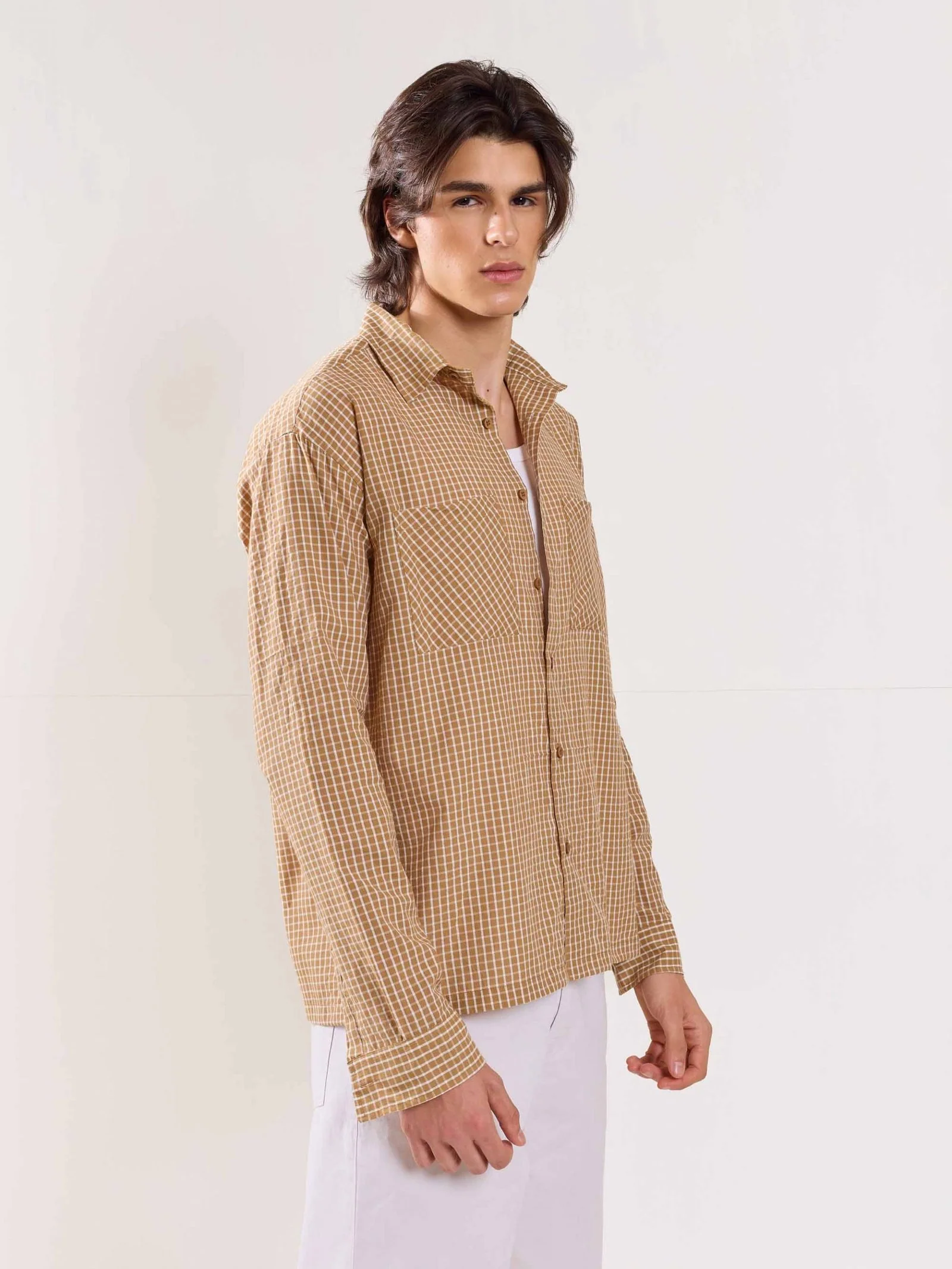 Beige Checked Holiday Shirt - Image 5