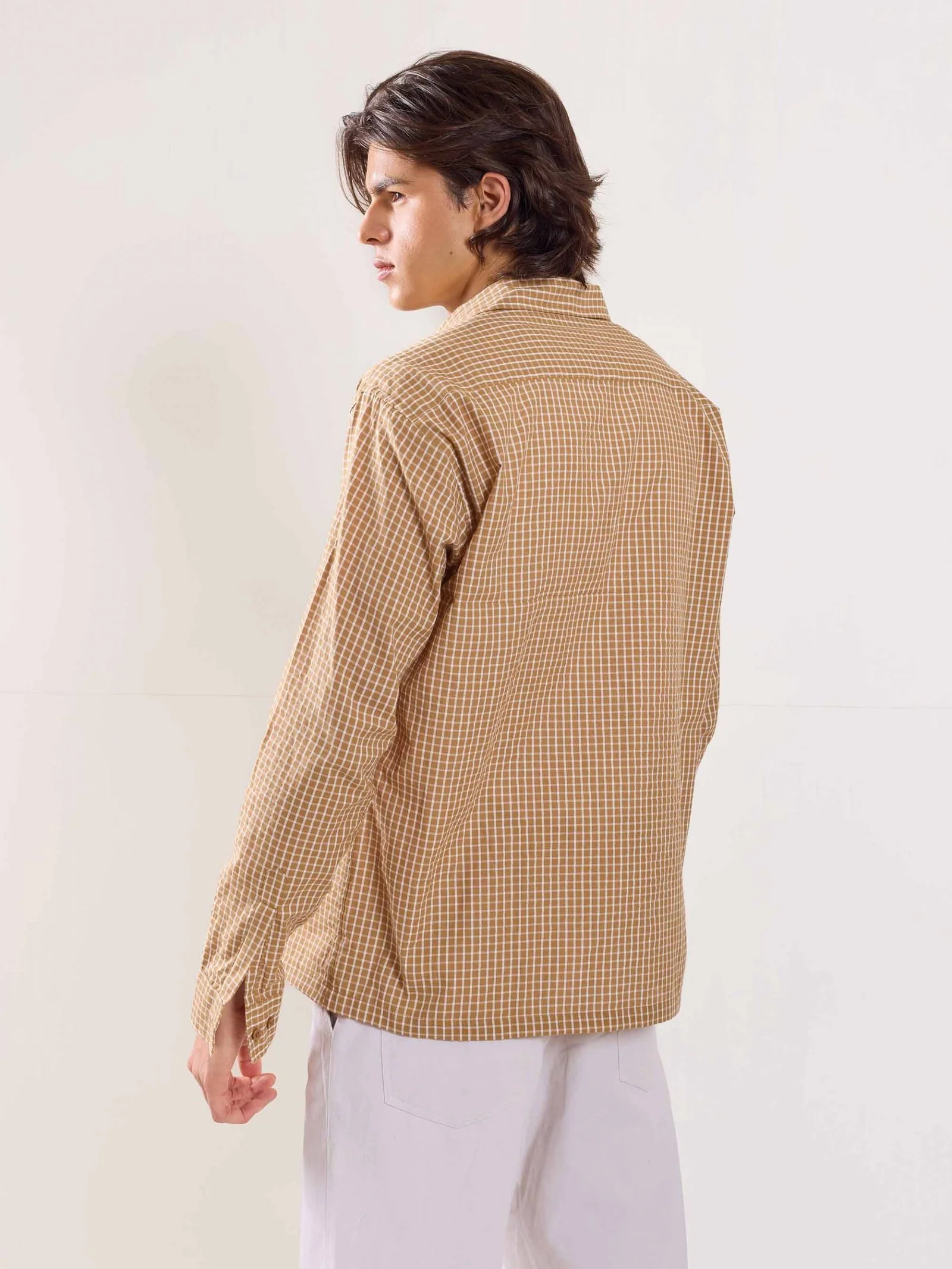 Beige Checked Holiday Shirt - Image 6