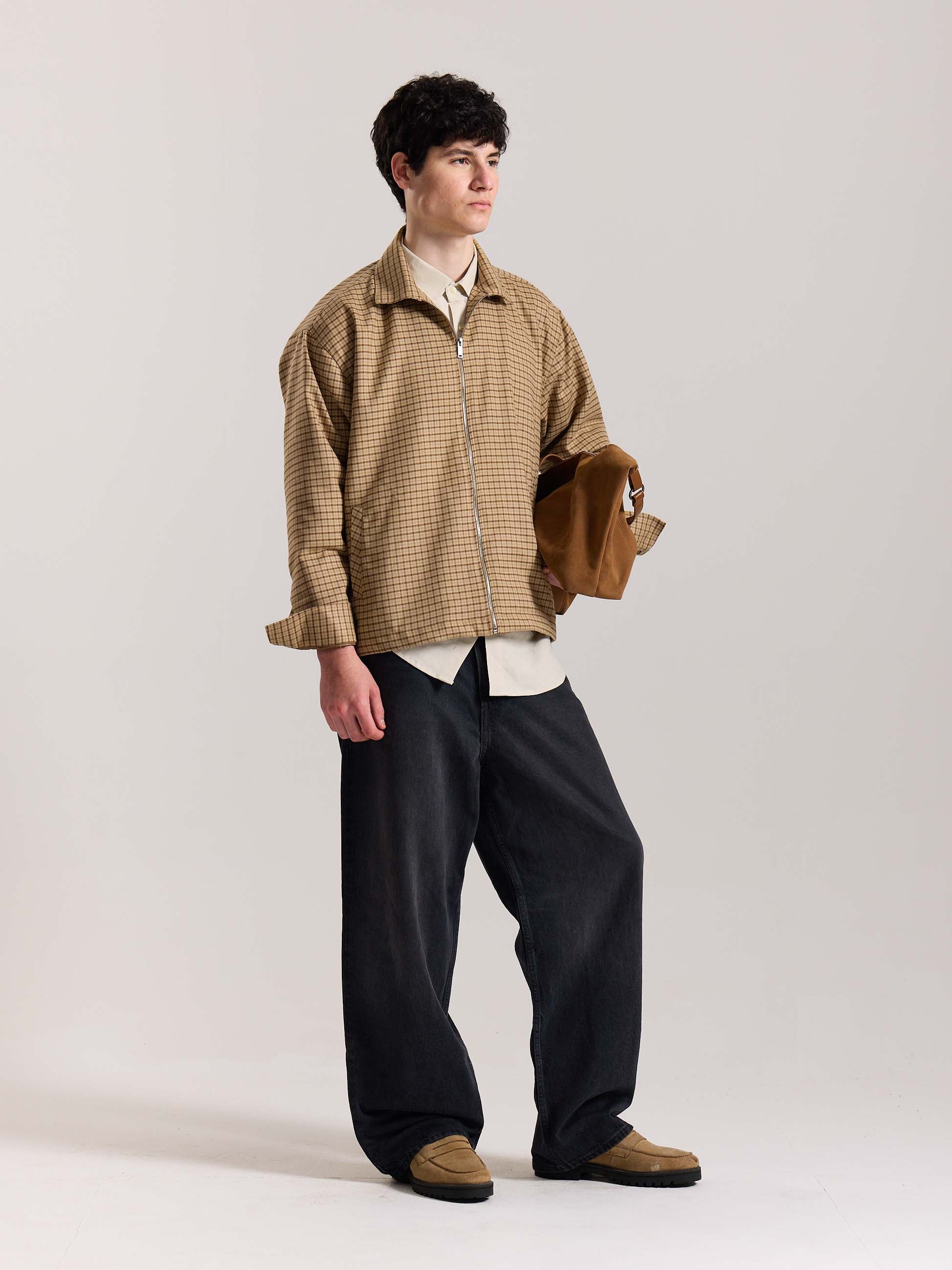 Beige Checkered Tweed Zipper Shacket ( Pre-Order ) - Image 6