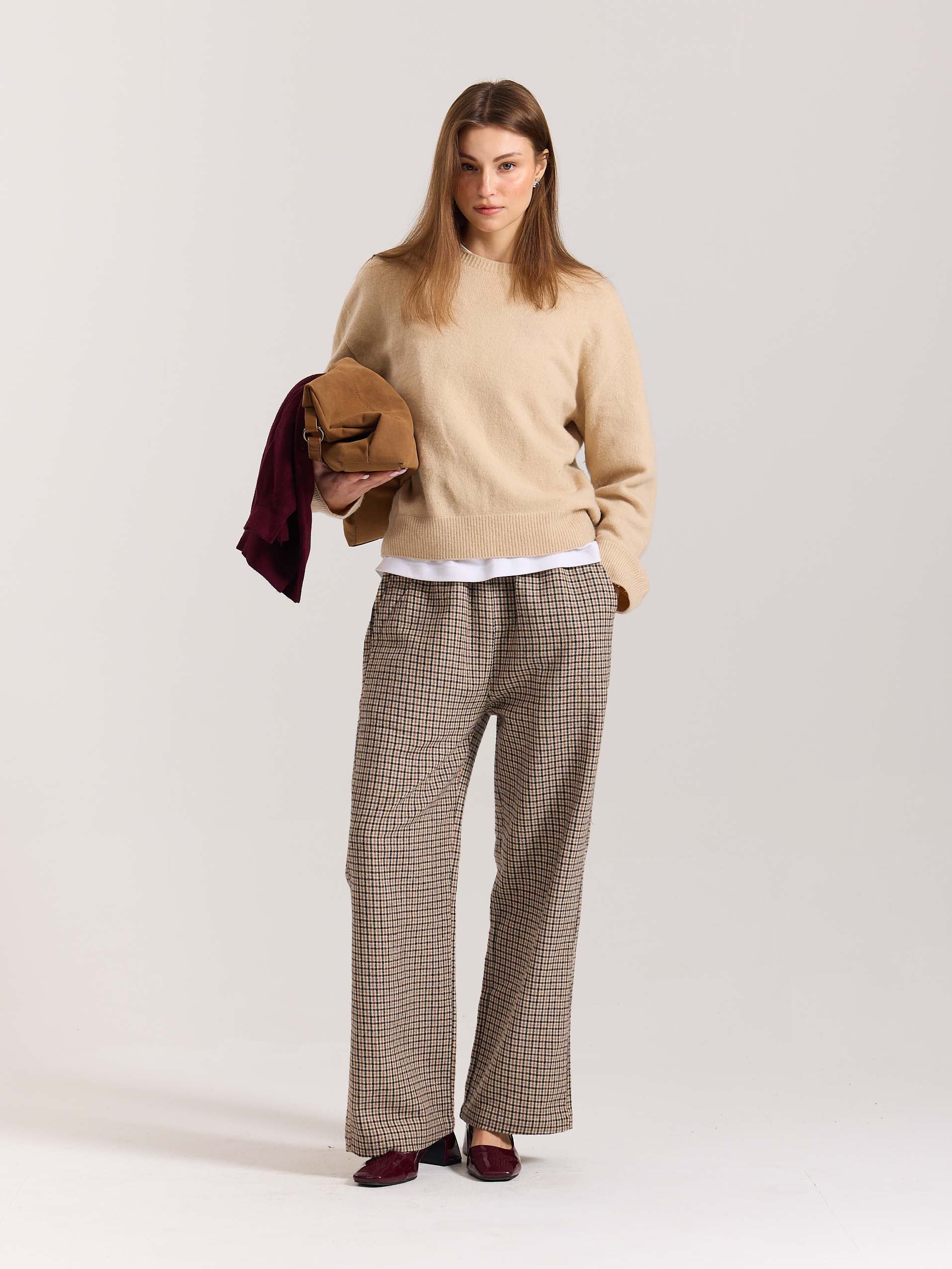 Beige Checkered Woolen Pants - Image 2