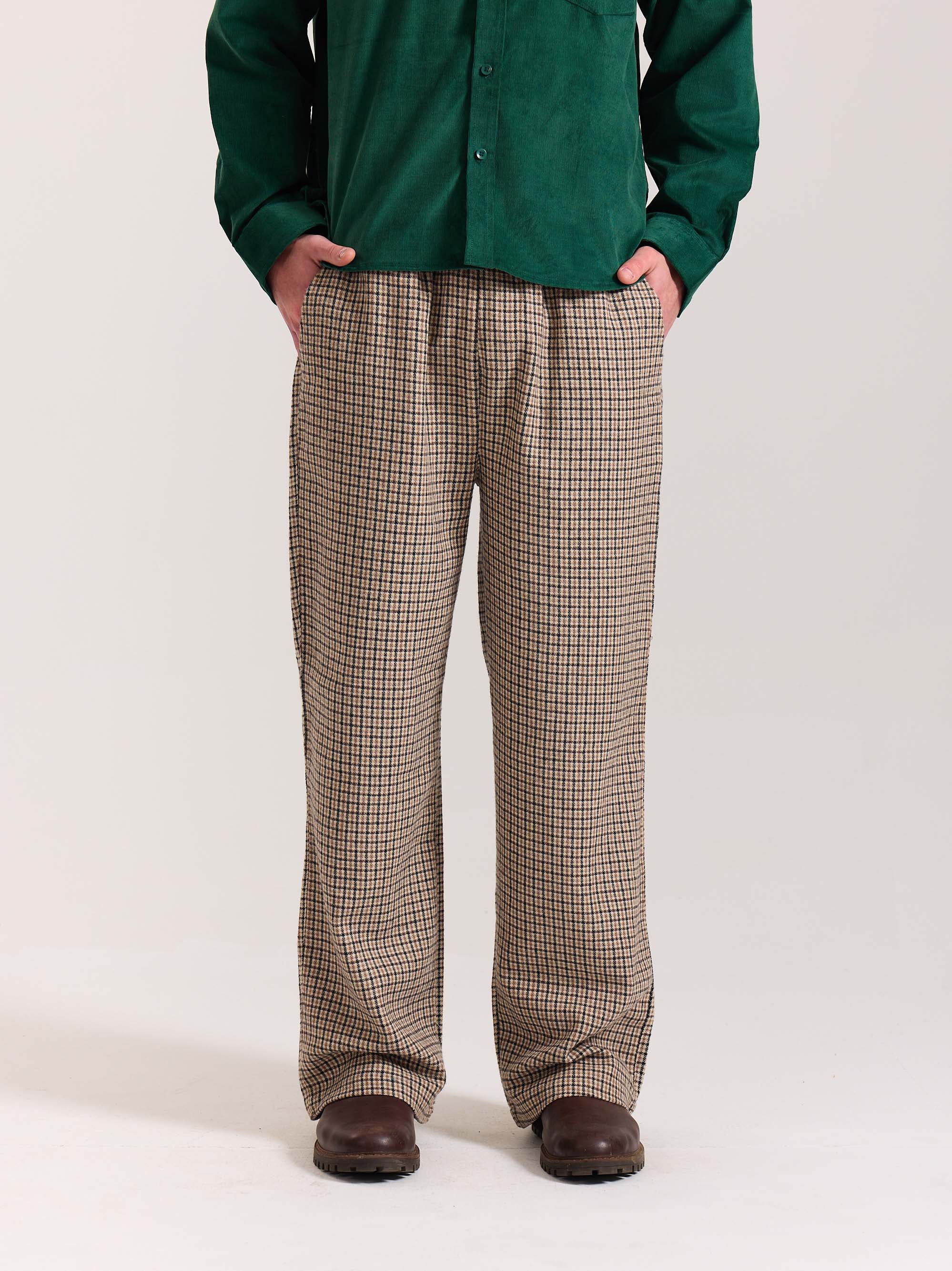 Beige Checkered Woolen Pants - Image 3