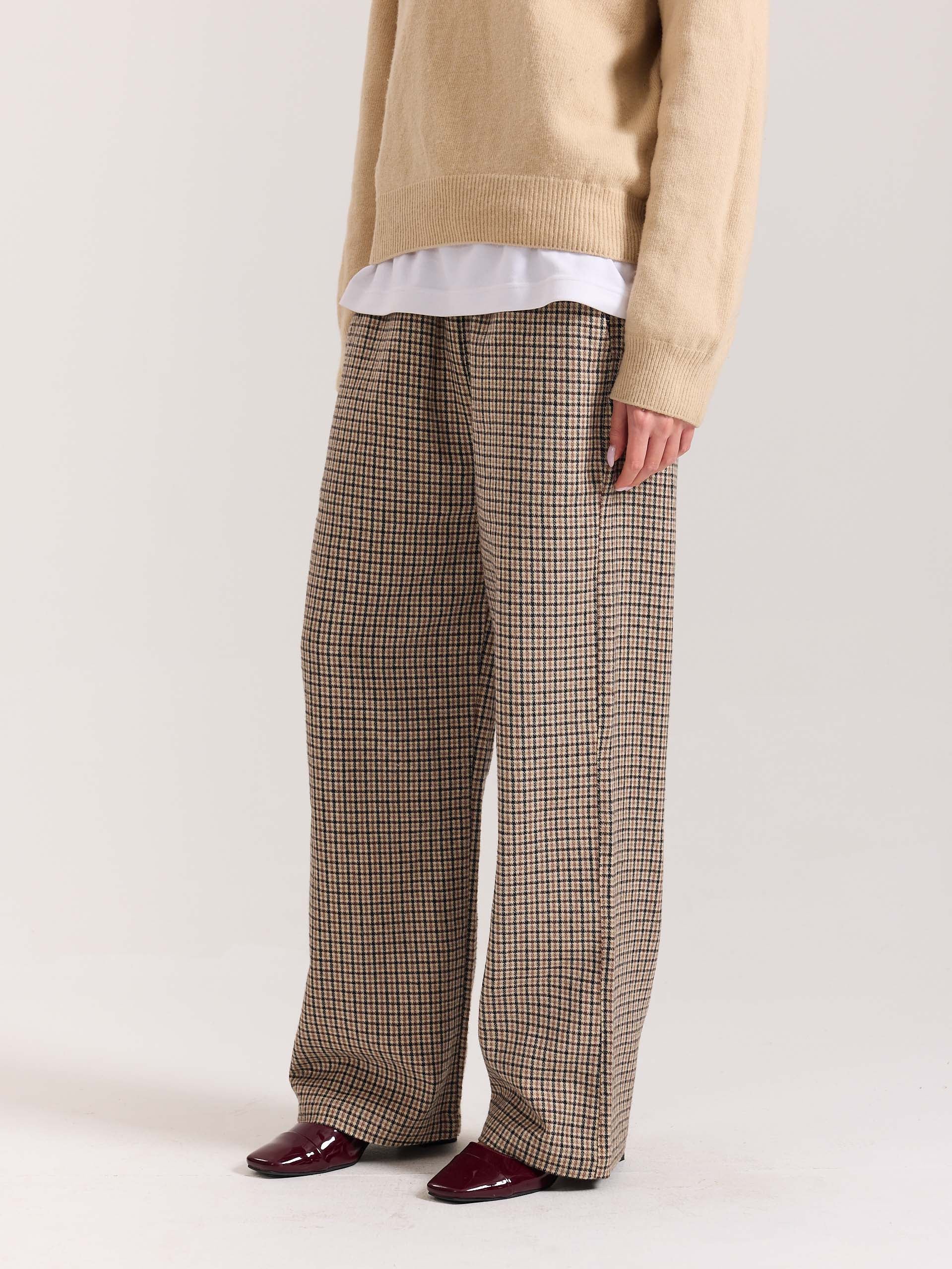 Beige Checkered Woolen Pants - Image 5