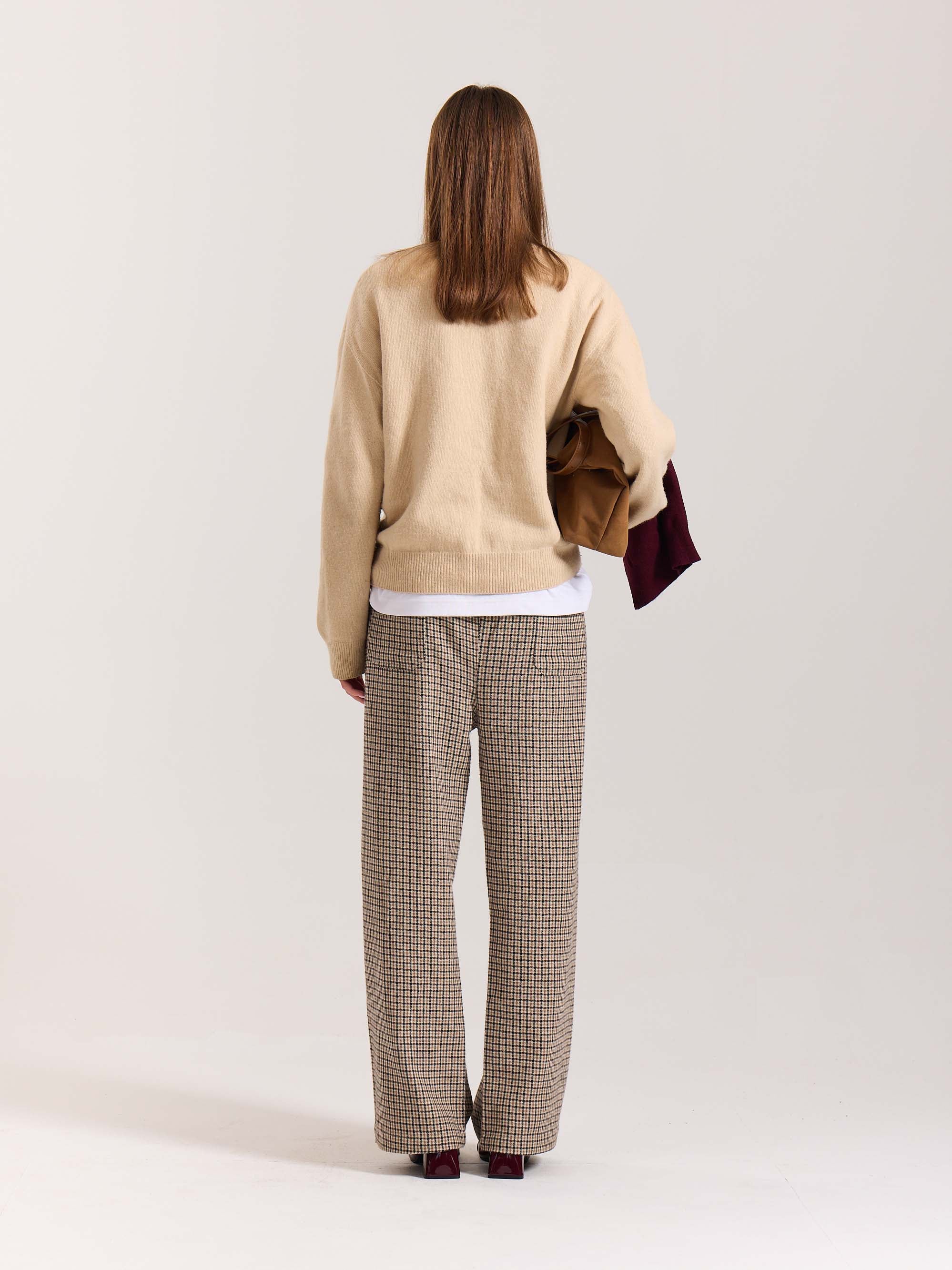 Beige Checkered Woolen Pants - Image 8