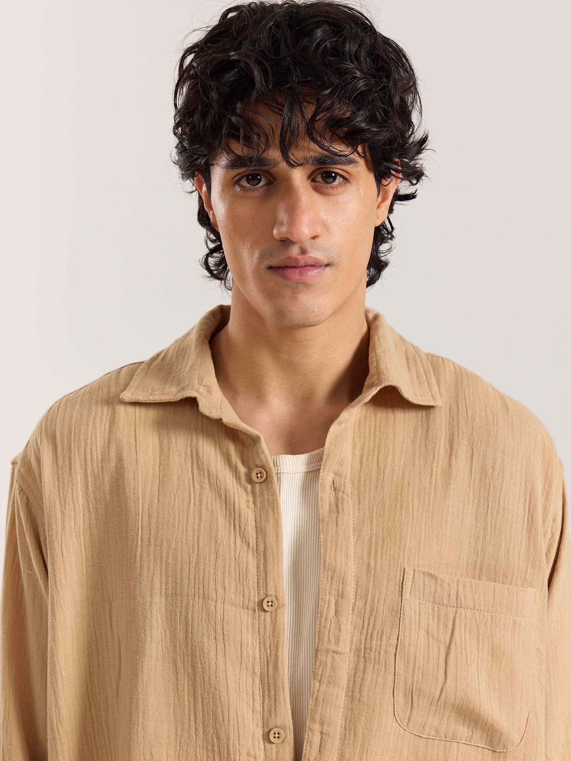 Beige Gauze Holiday Shirt - Image 3