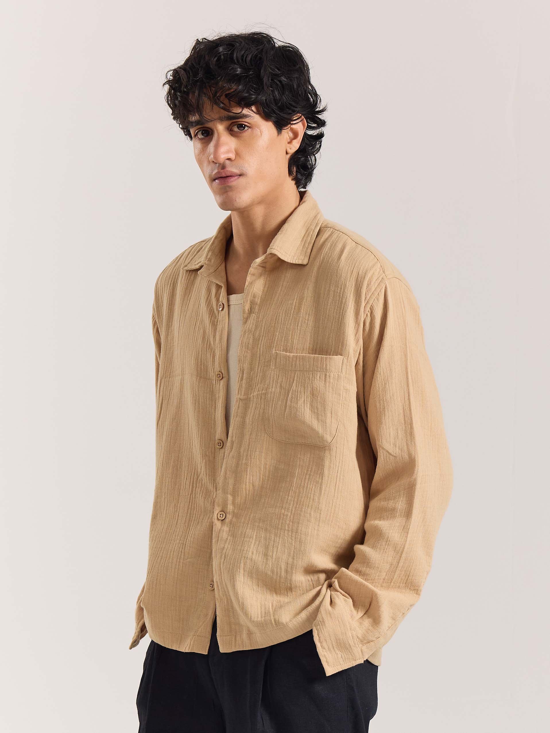 Beige Gauze Holiday Shirt - Image 4