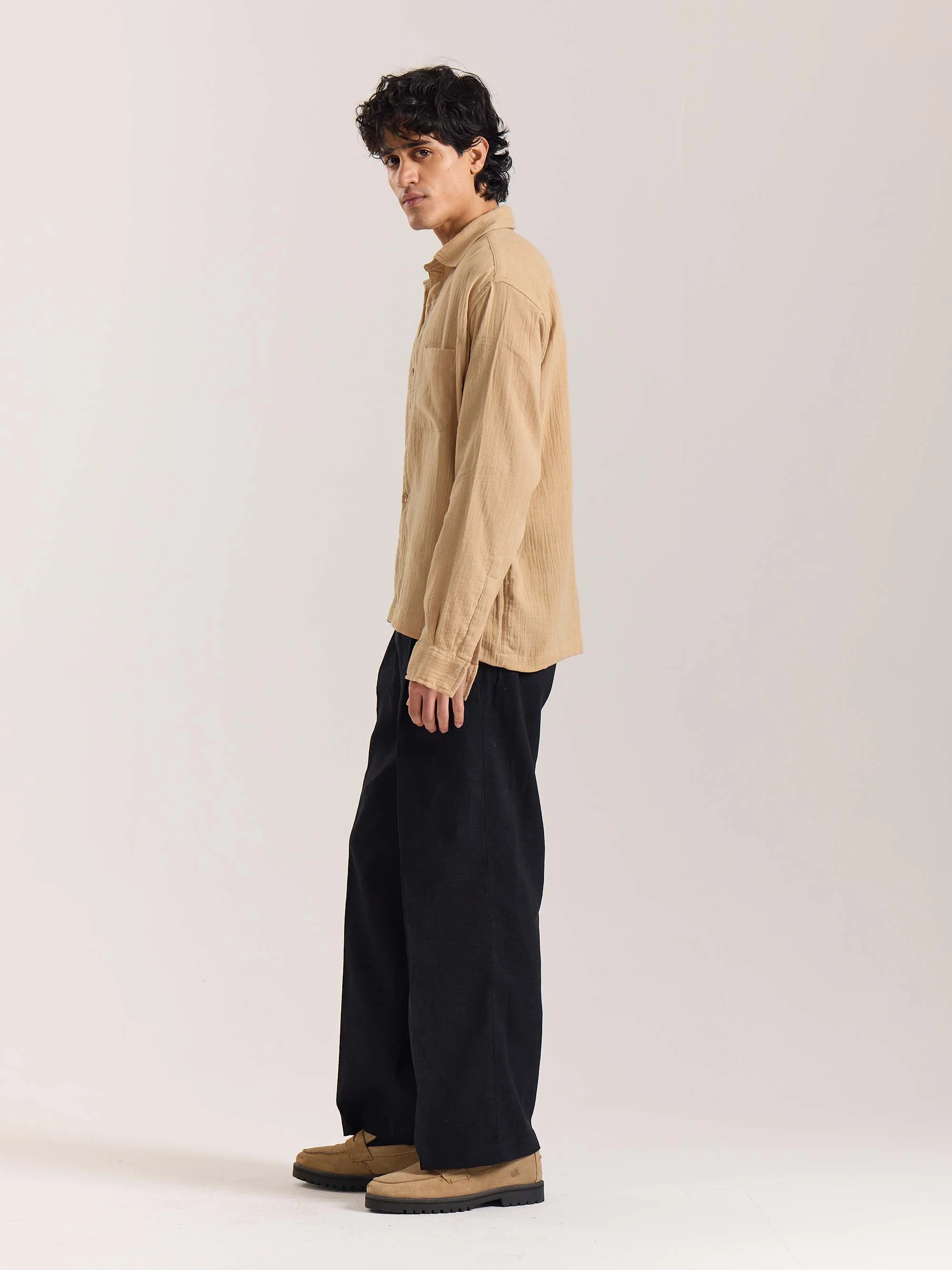 Beige Gauze Holiday Shirt - Image 5