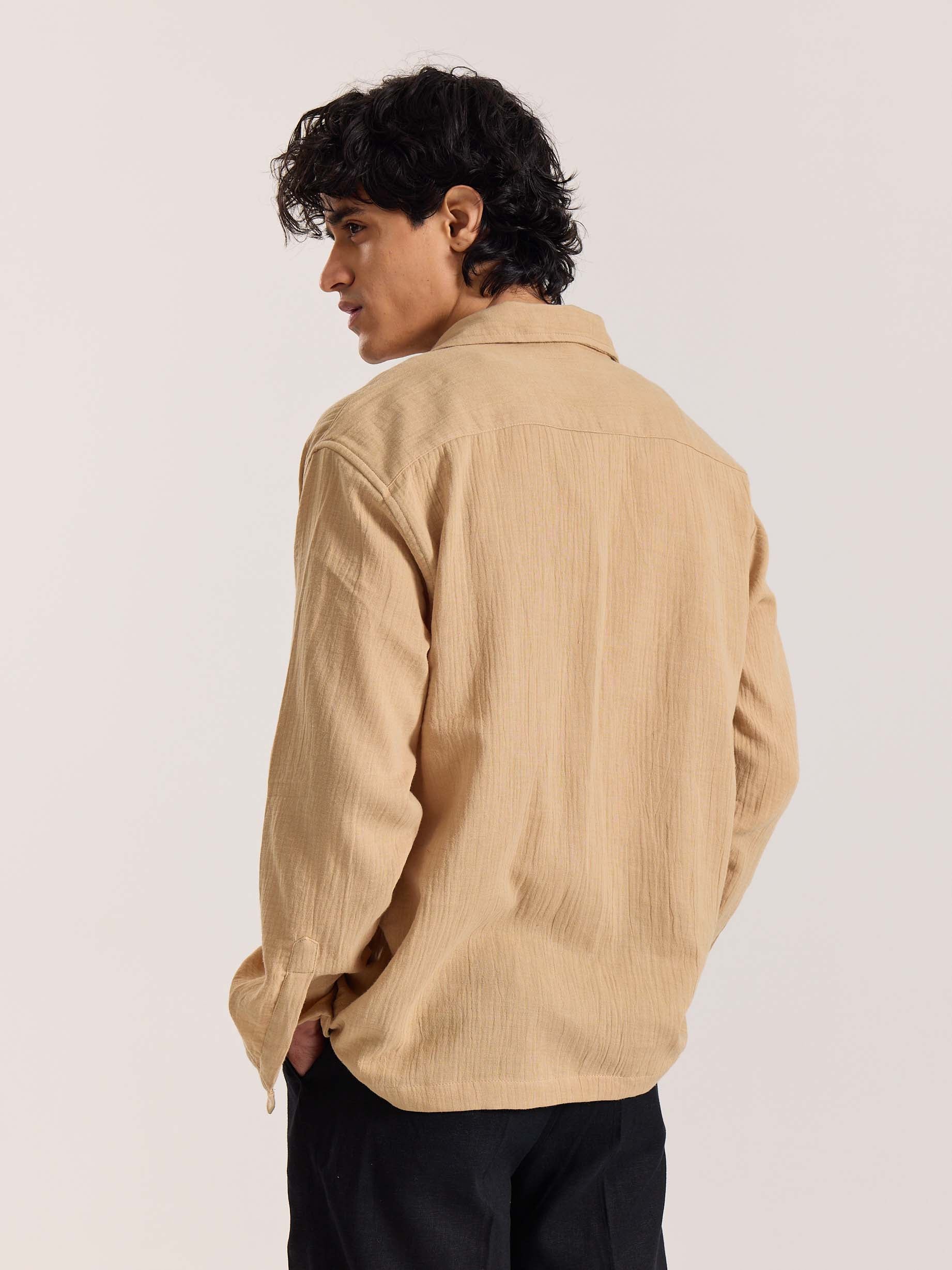 Beige Gauze Holiday Shirt - Image 6