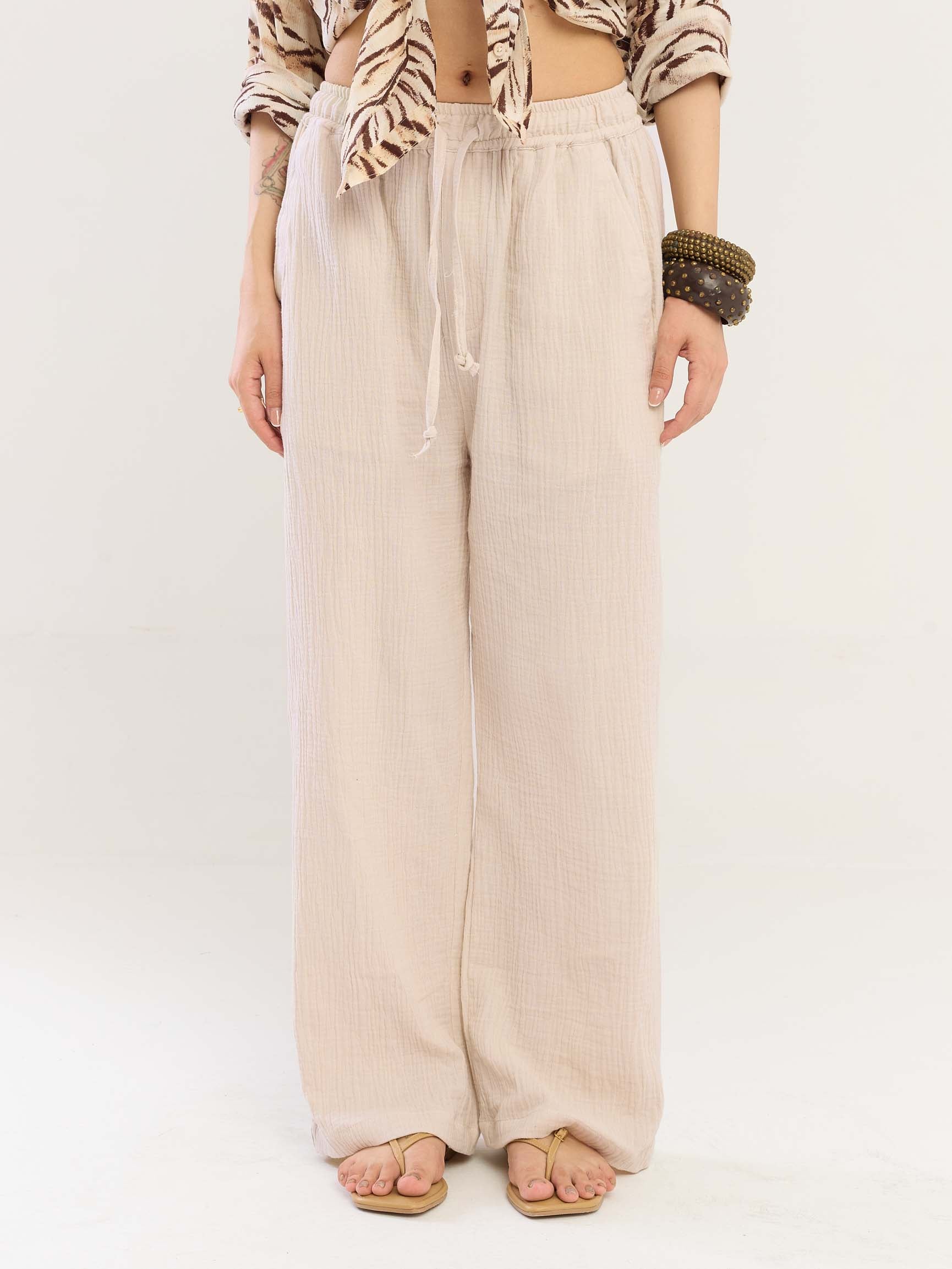 Beige Gauze Pull-on Pants - Image 4