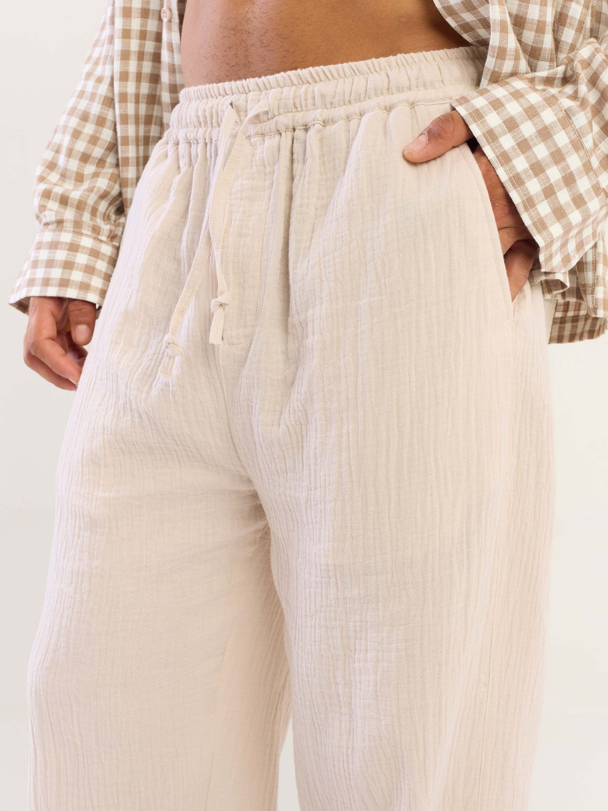 Beige Gauze Pull-on Pants - Image 6