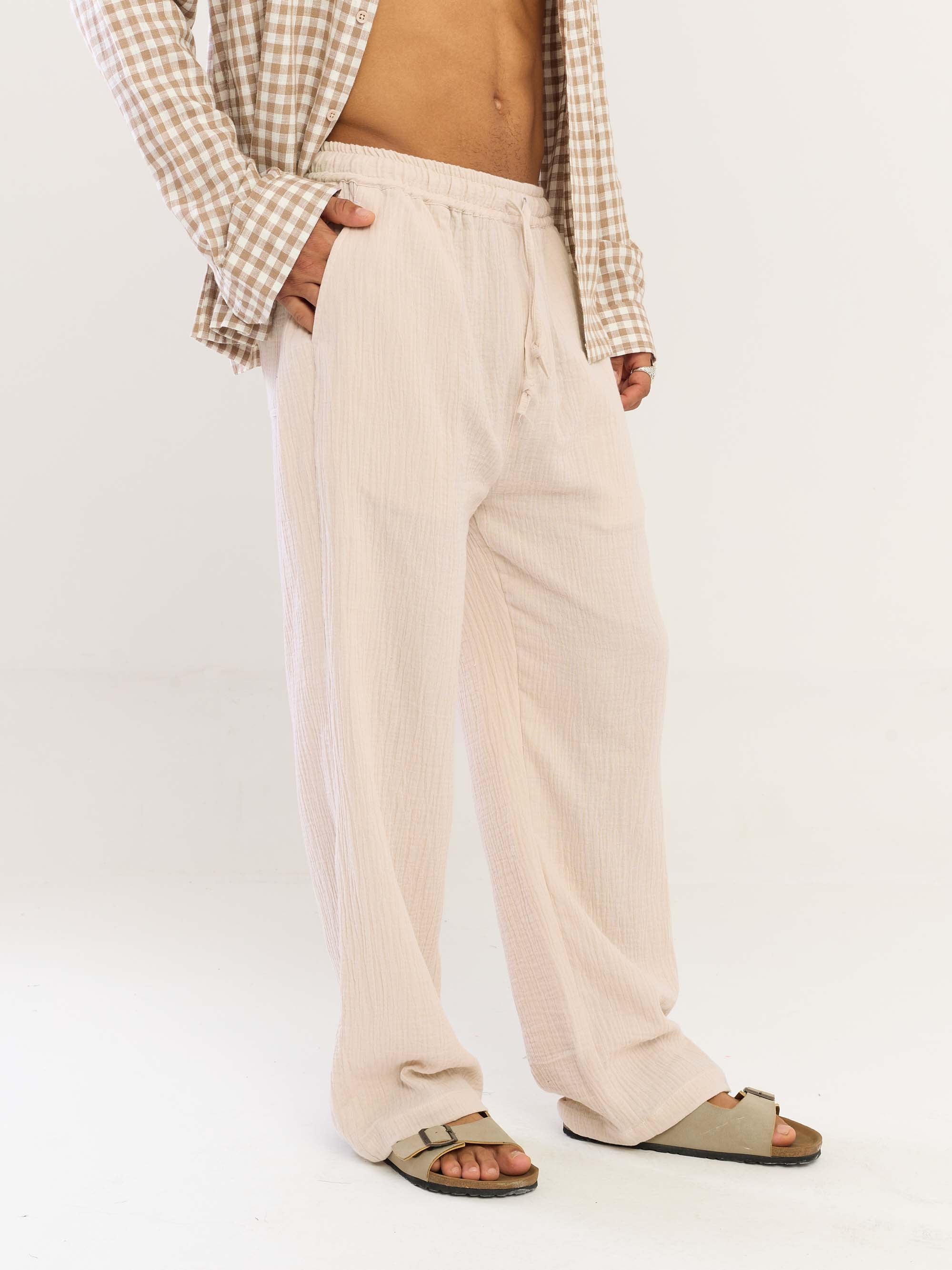 Beige Gauze Pull-on Pants - Image 7