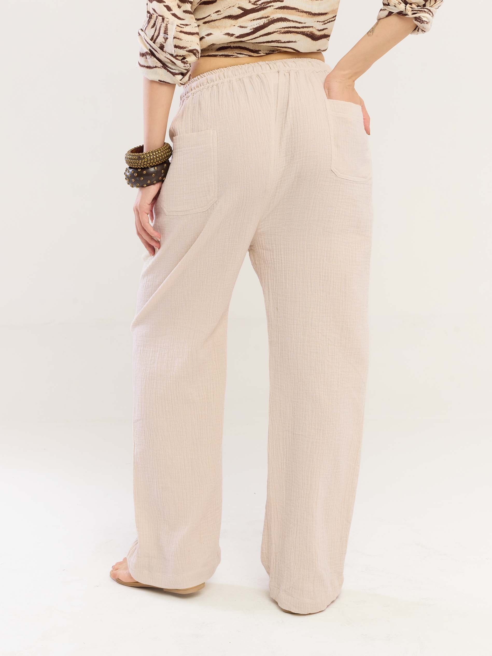 Beige Gauze Pull-on Pants - Image 8