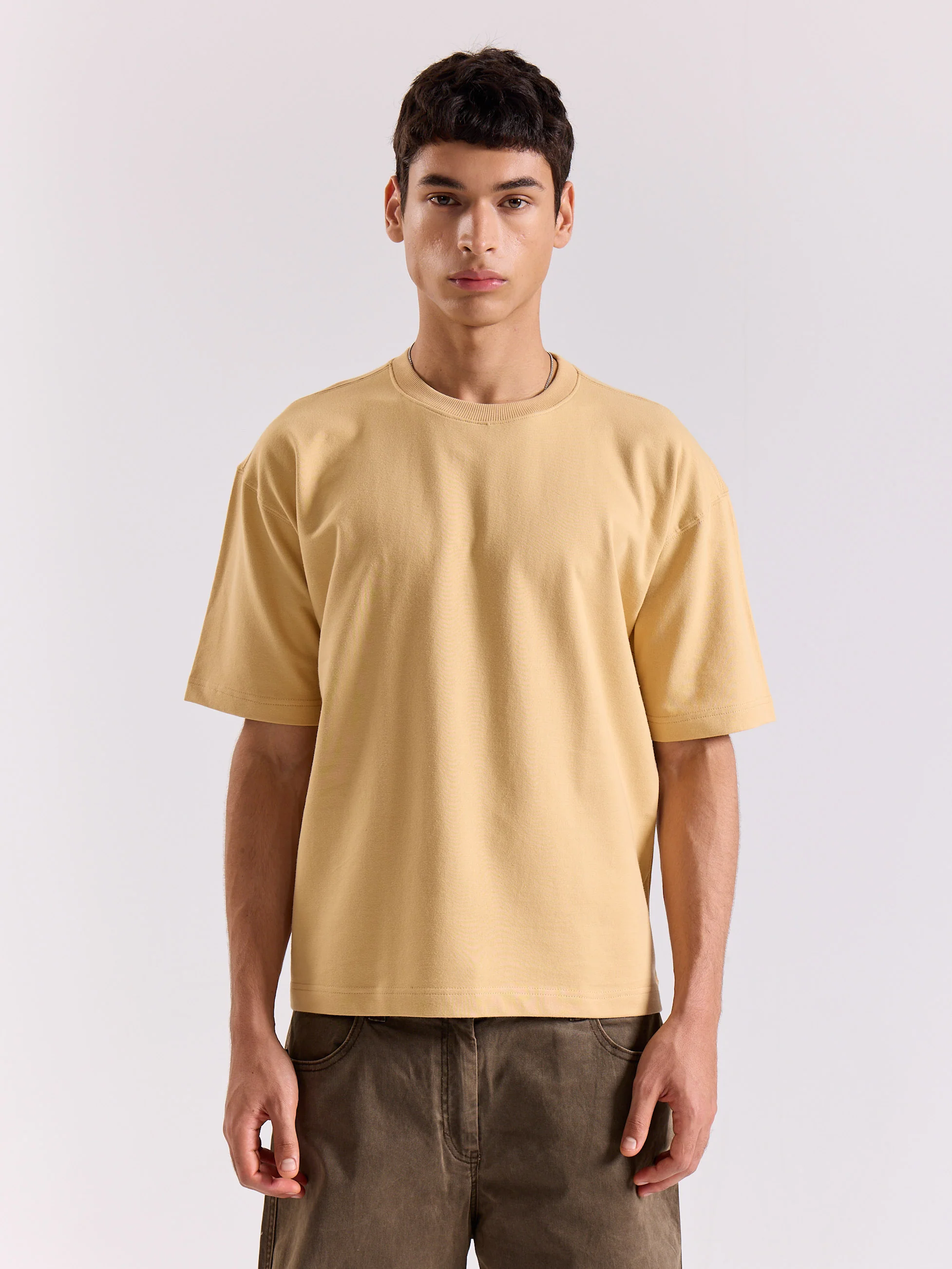 Beige Loose Fit Cropped T-Shirt - Image 3
