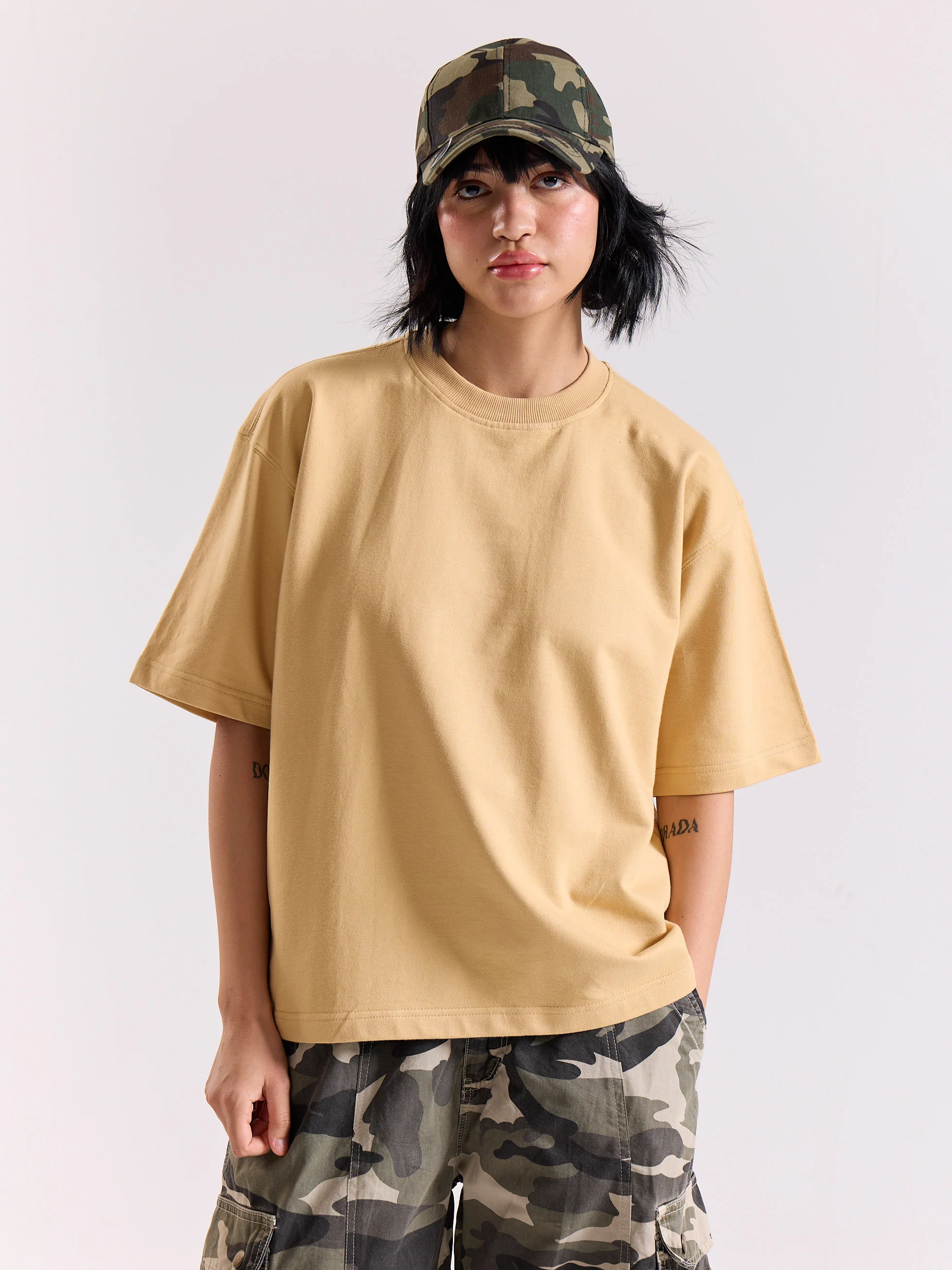 Beige Loose Fit Cropped T-Shirt - Image 4
