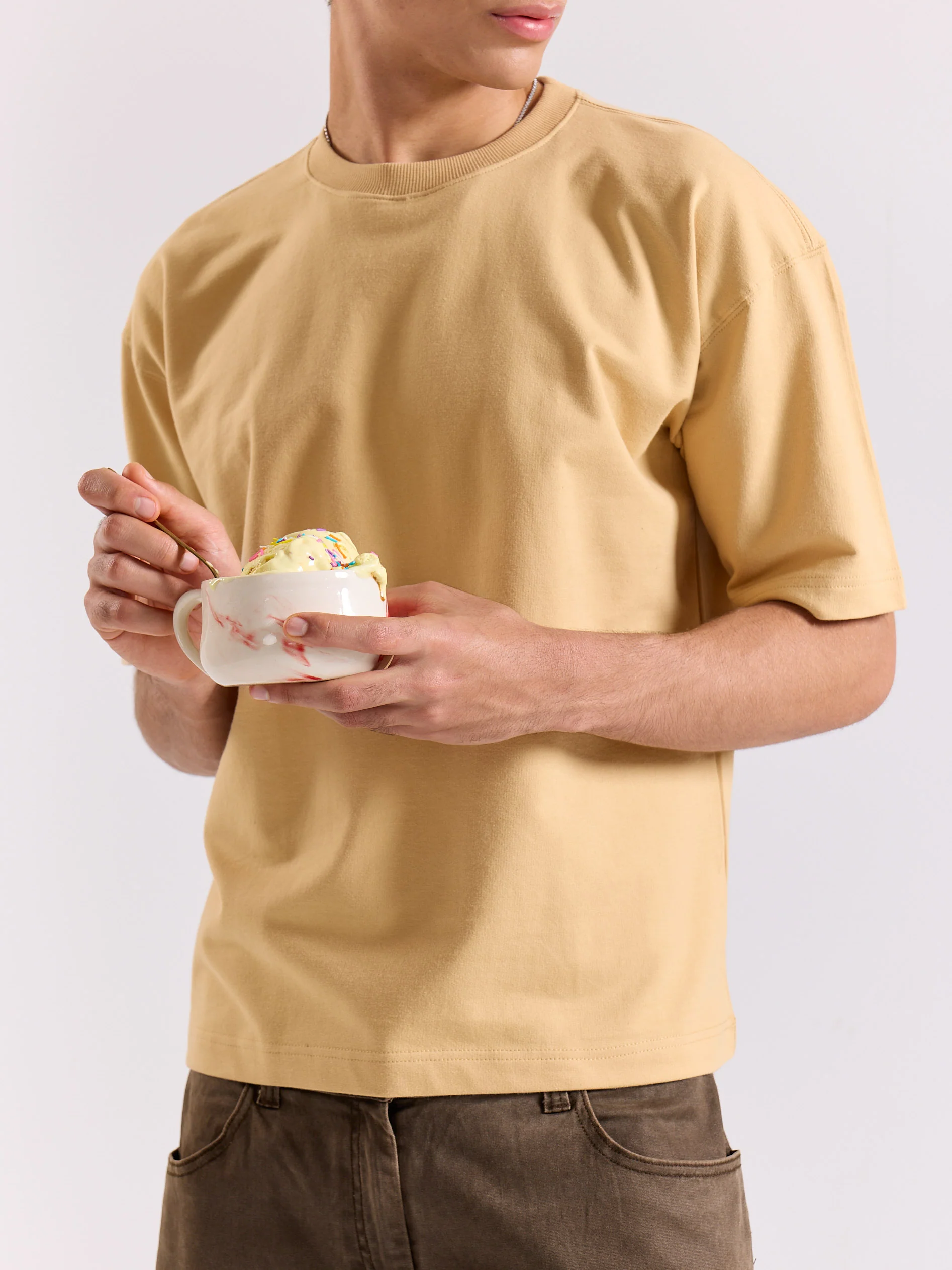 Beige Loose Fit Cropped T-Shirt - Image 5
