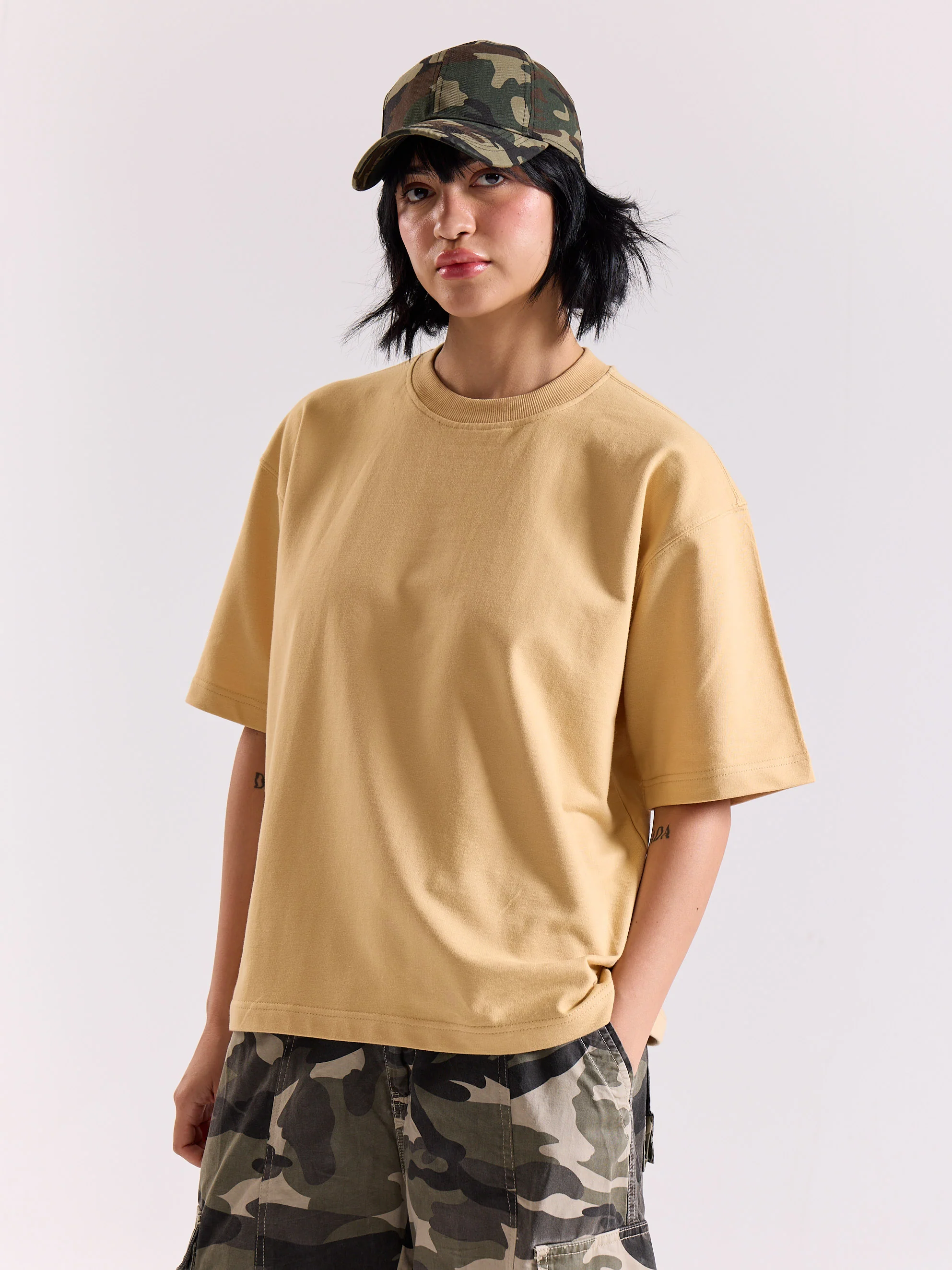 Beige Loose Fit Cropped T-Shirt - Image 7