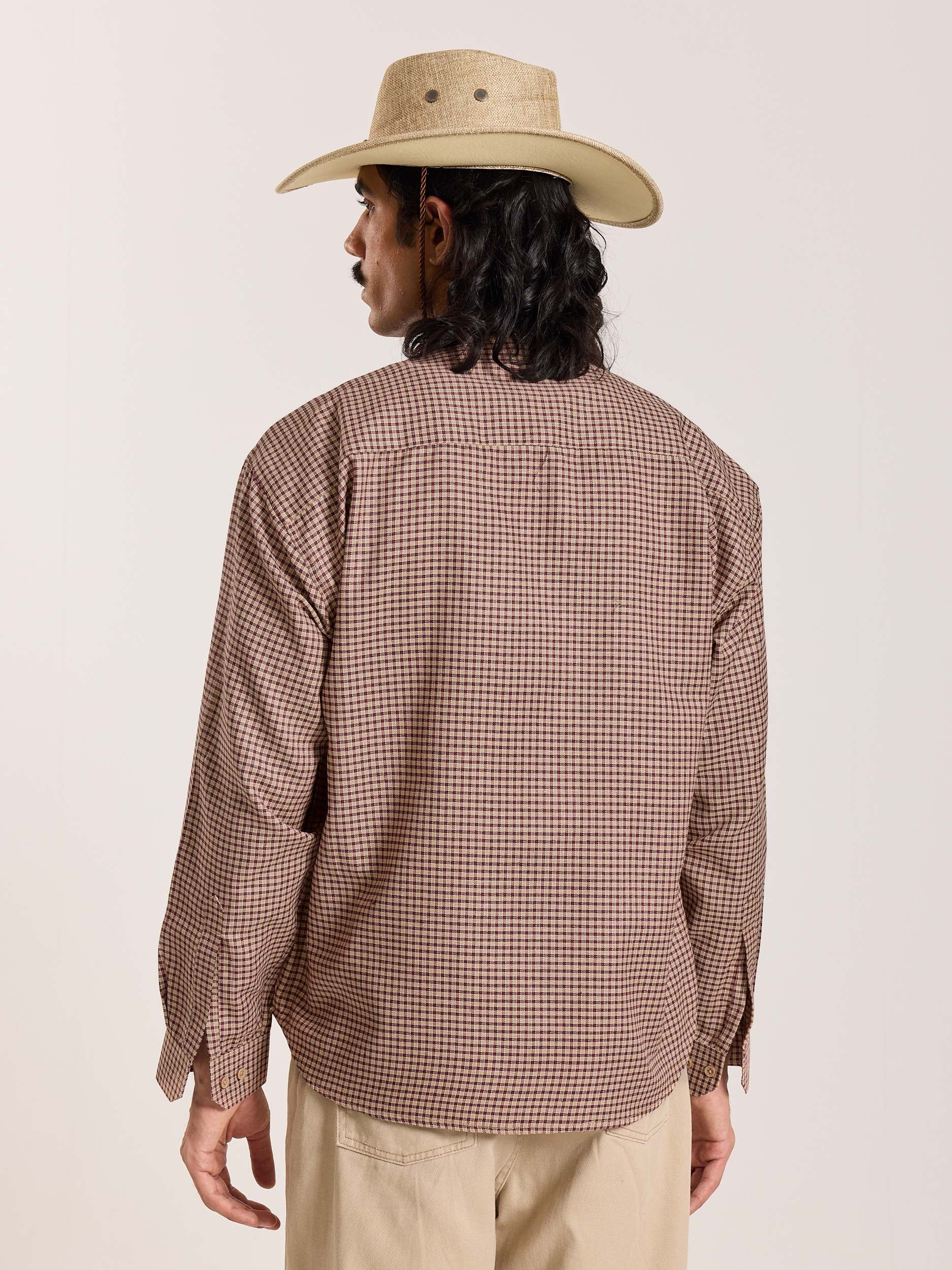 Beige & Maroon Checkered Oversized Cropped Shirt - Image 8