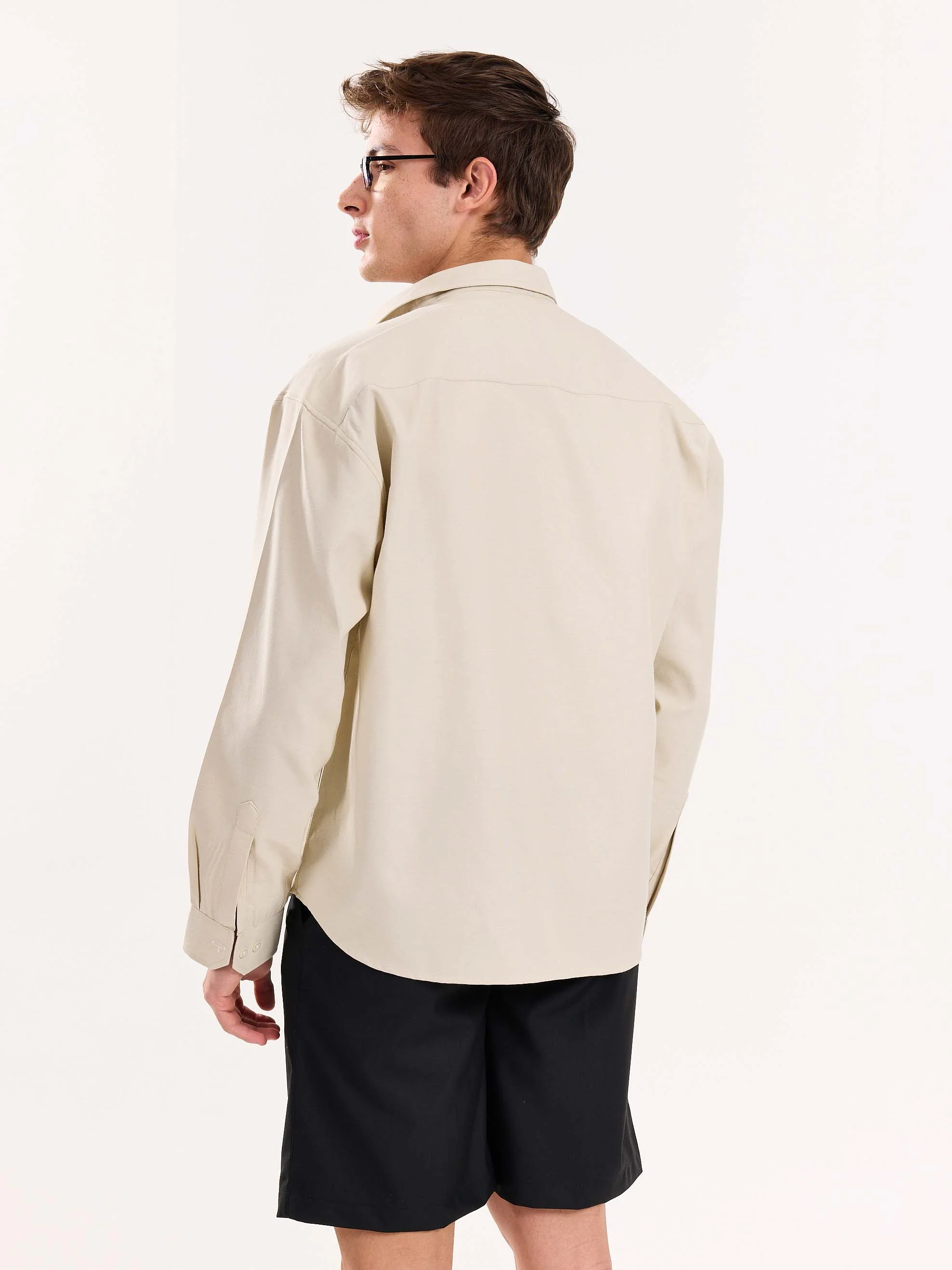 Beige Oversized Cropped Shirt - Image 8