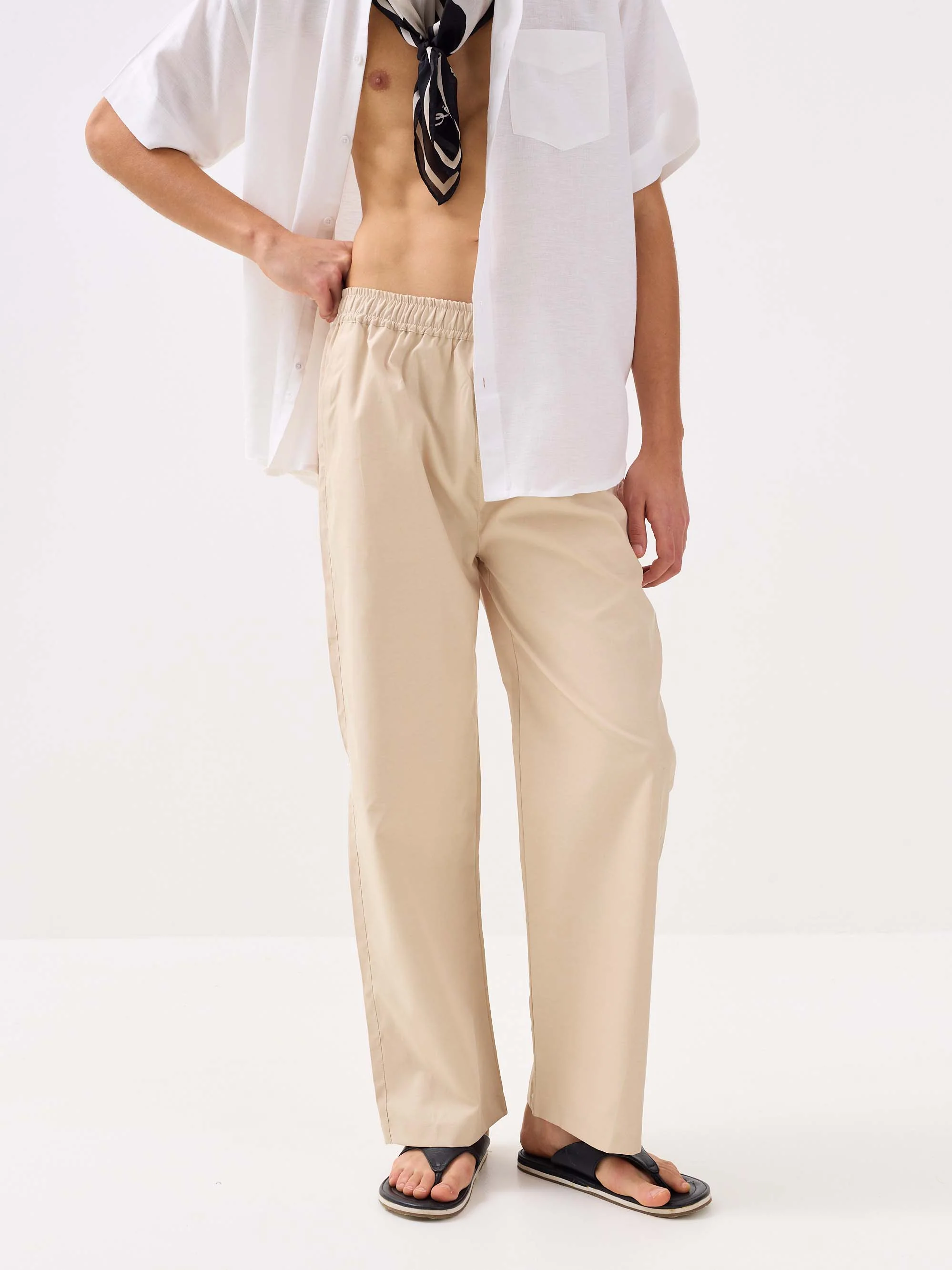 Beige Oxford Pull-on Pants - Image 3