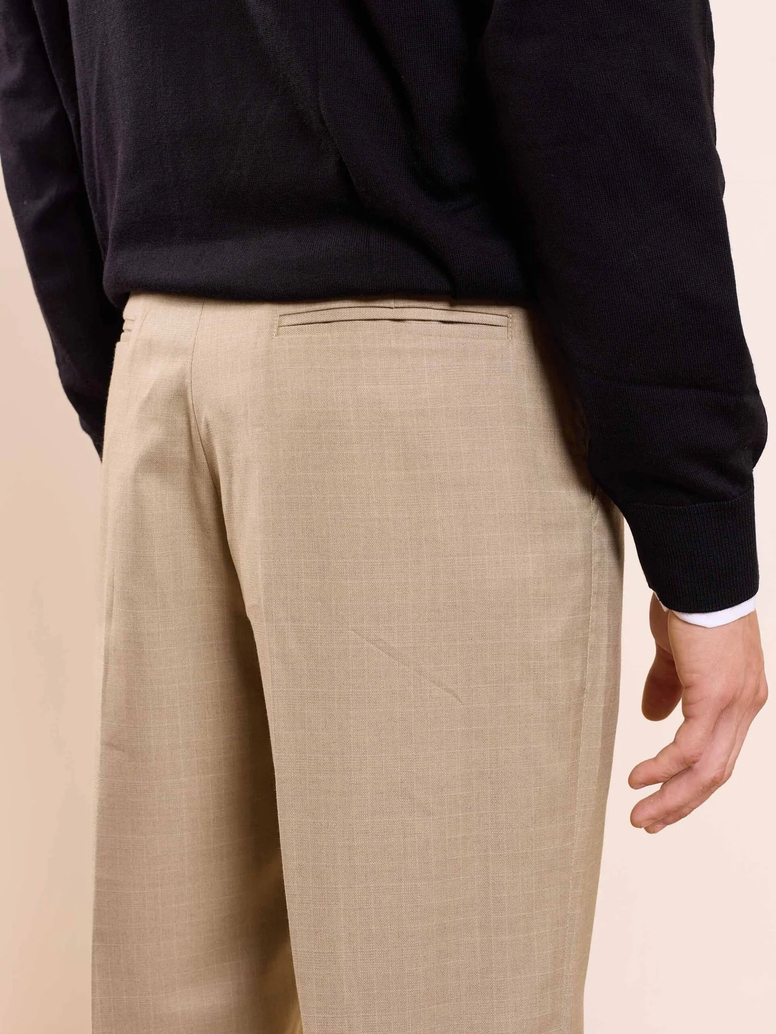 Beige Straight Fit Checked Trousers - Image 6