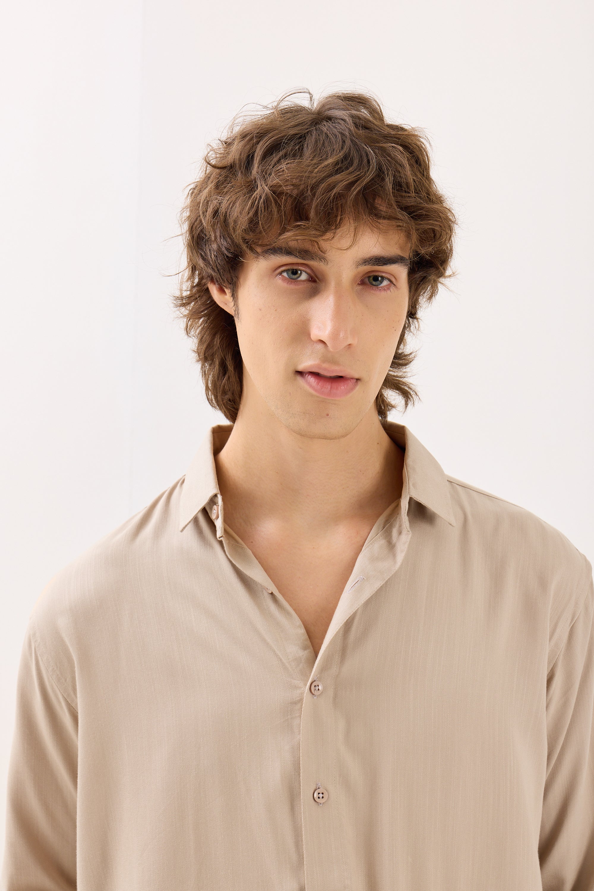 Beige Textured Drape Shirt - Image 4