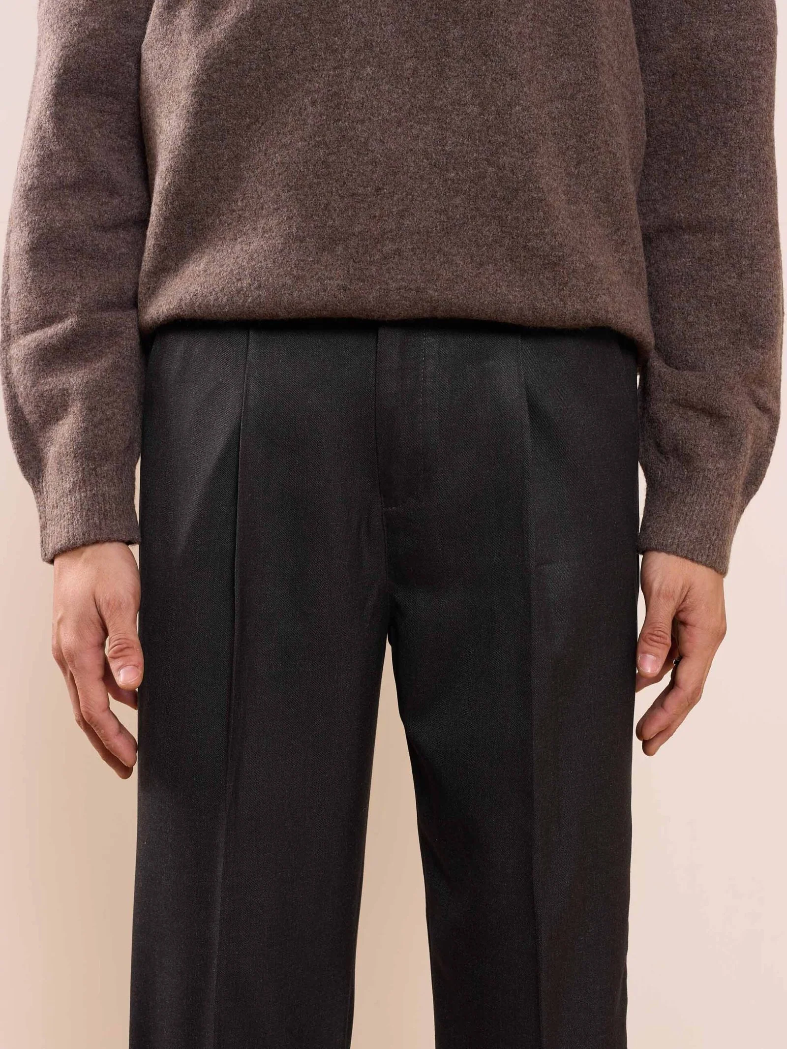 Black Textured Baggy Fit Trousers - Image 3