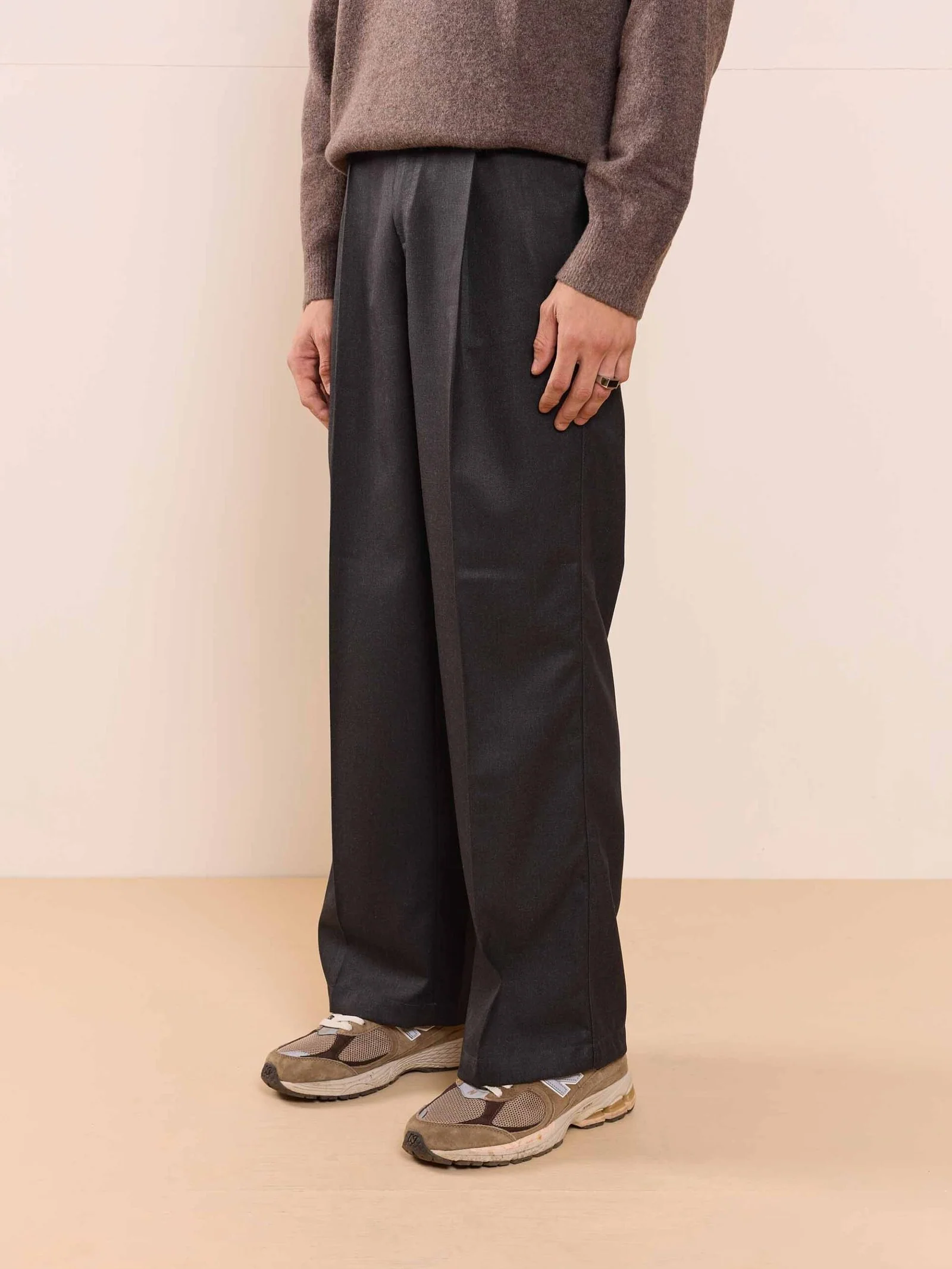 Black Textured Baggy Fit Trousers - Image 7