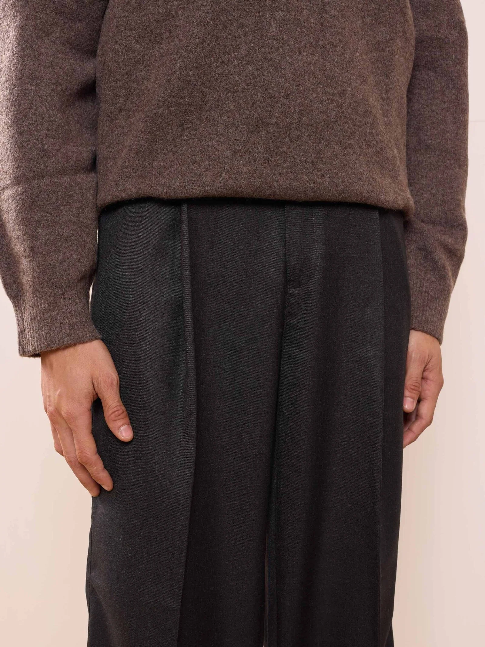Black Textured Baggy Fit Trousers - Image 8