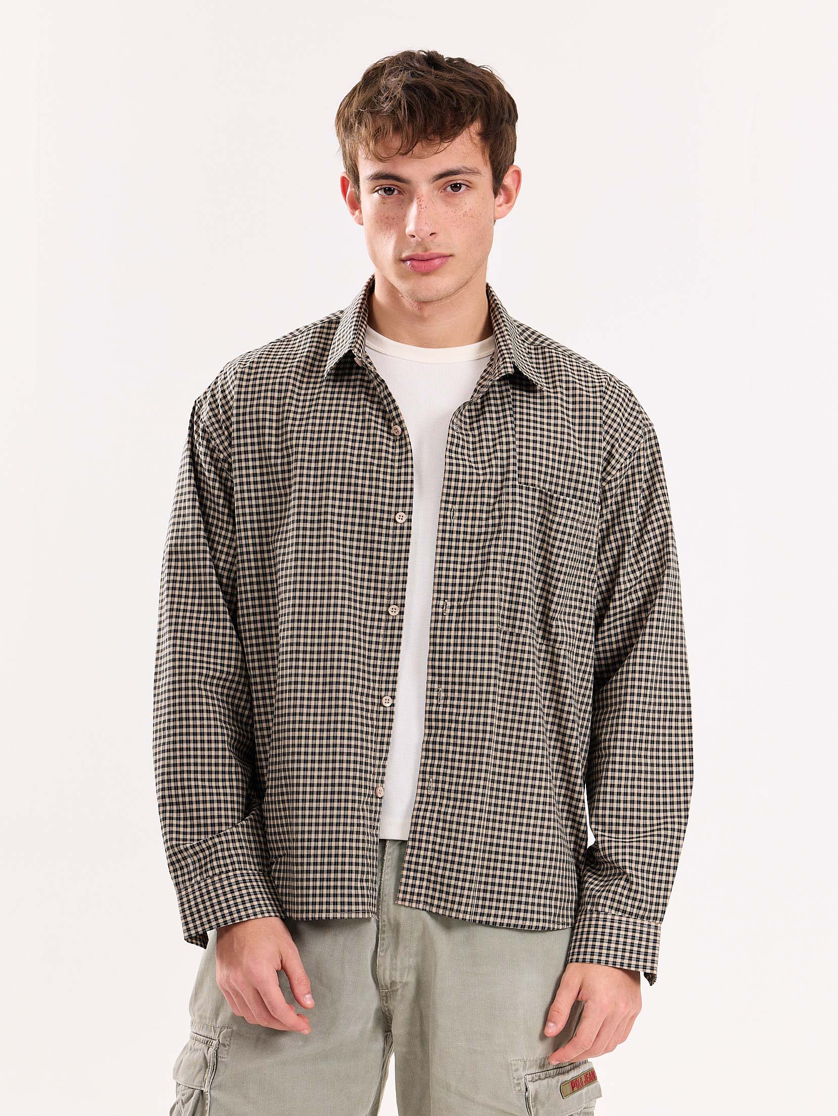 Black & Beige Checkered Cropped Shirt - Image 2