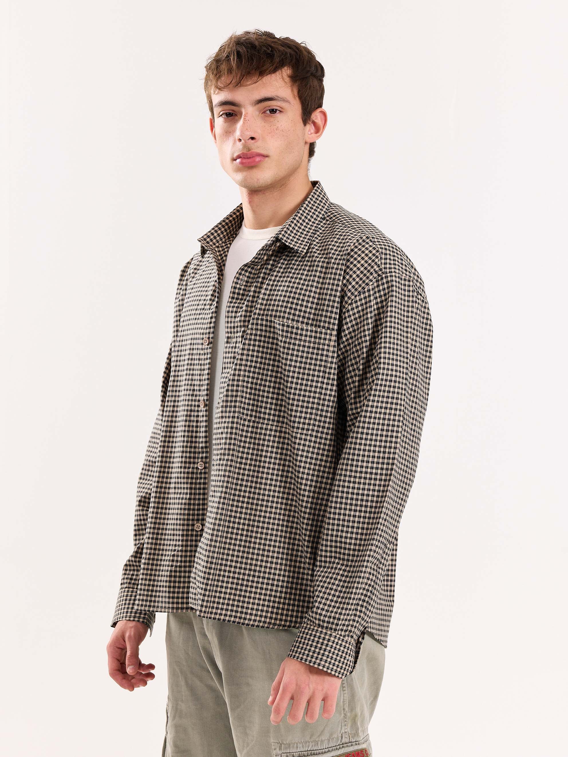 Black & Beige Checkered Cropped Shirt - Image 6