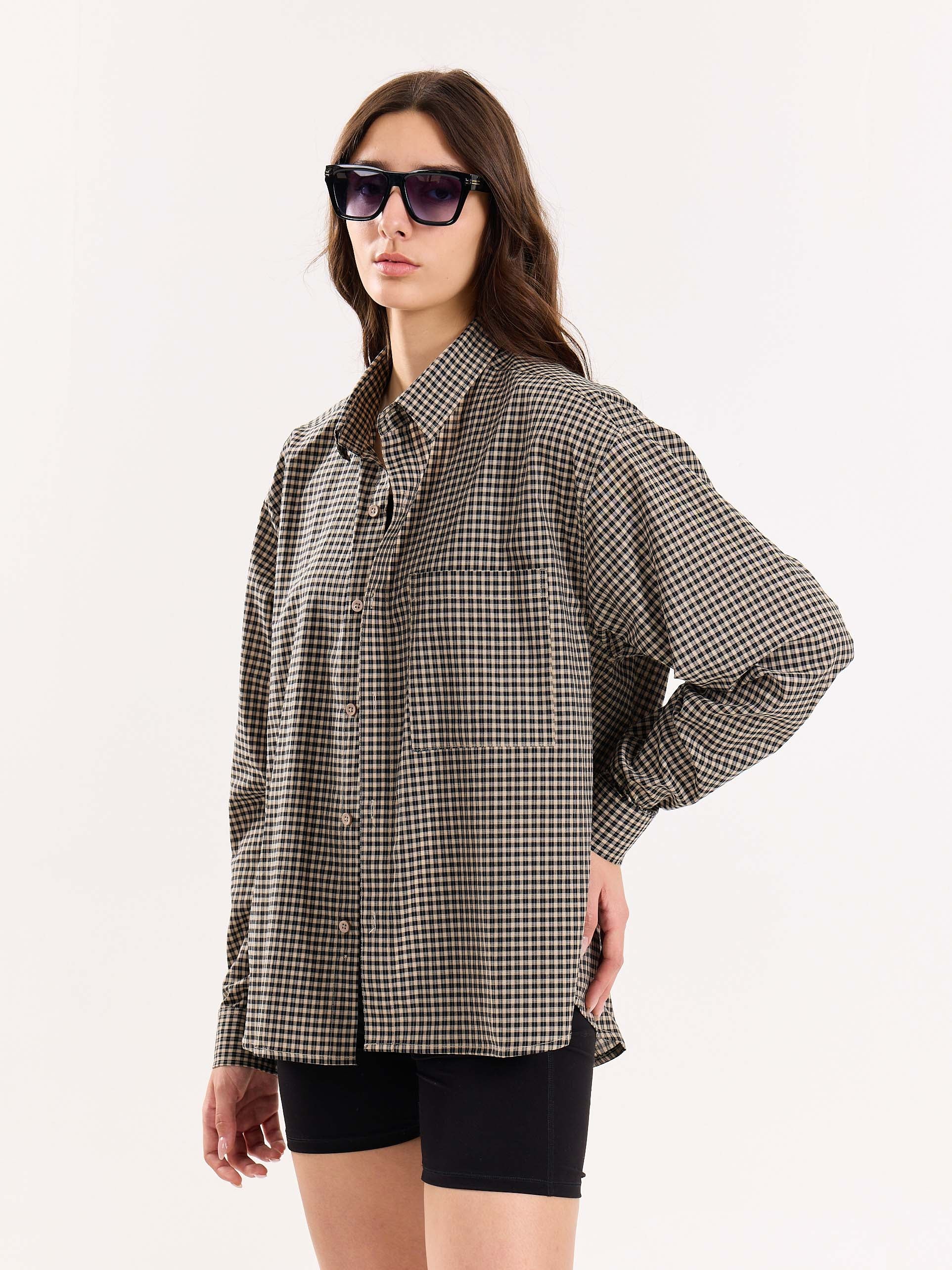 Black & Beige Checkered Cropped Shirt - Image 7