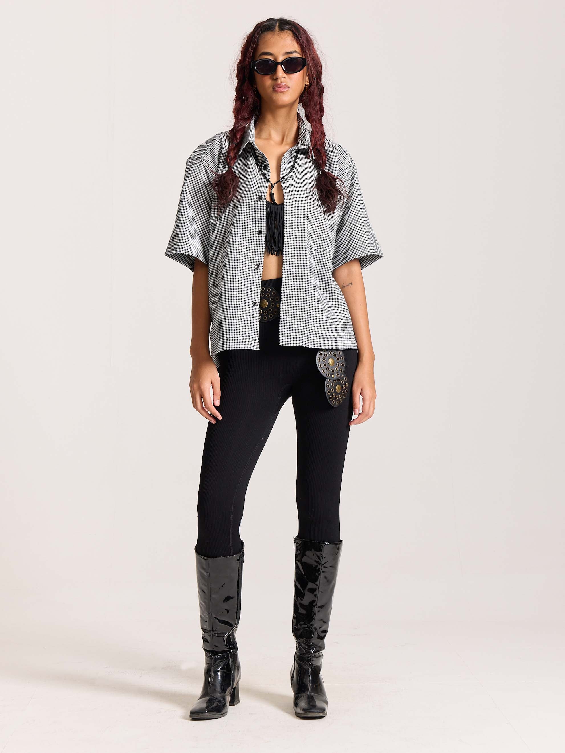 Black Checkered Cropped Shirt - Image 2
