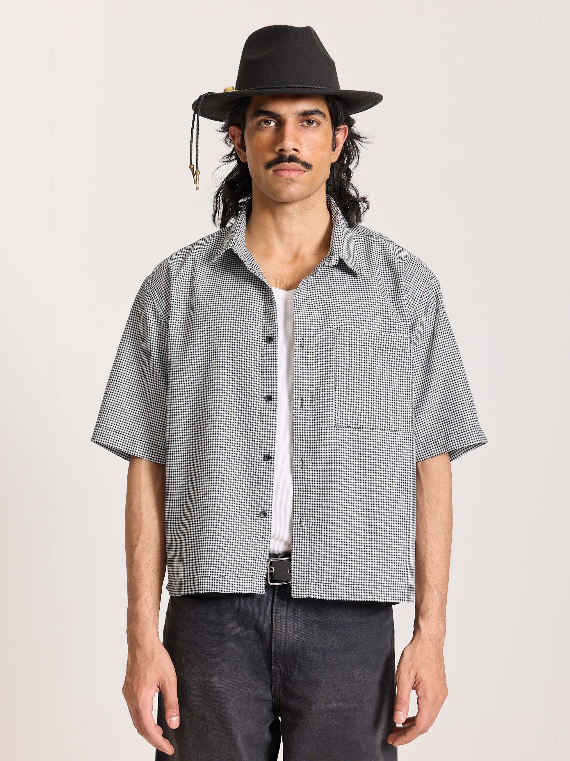 Black Checkered Cropped Shirt - Image 3