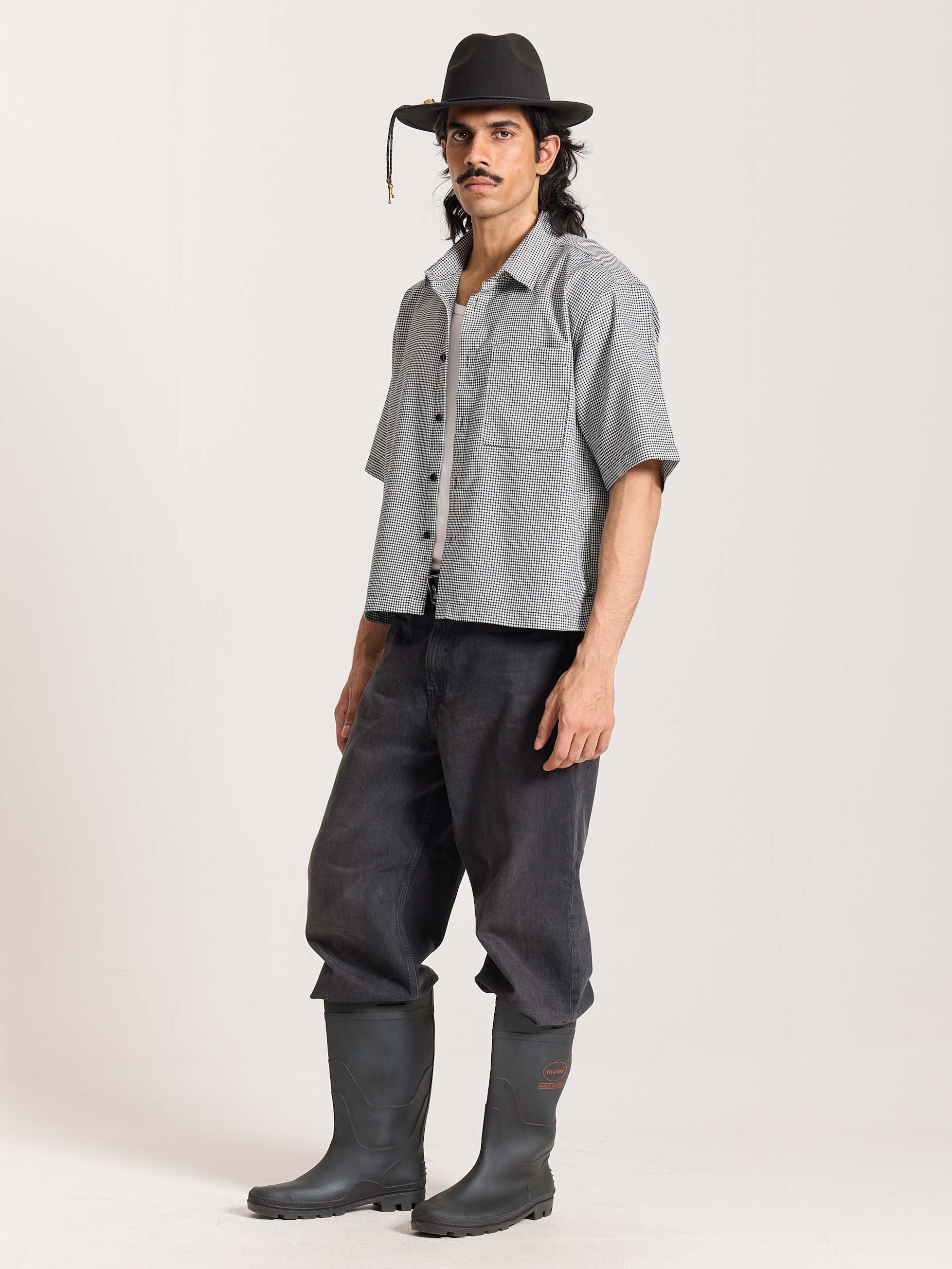 Black Checkered Cropped Shirt - Image 6