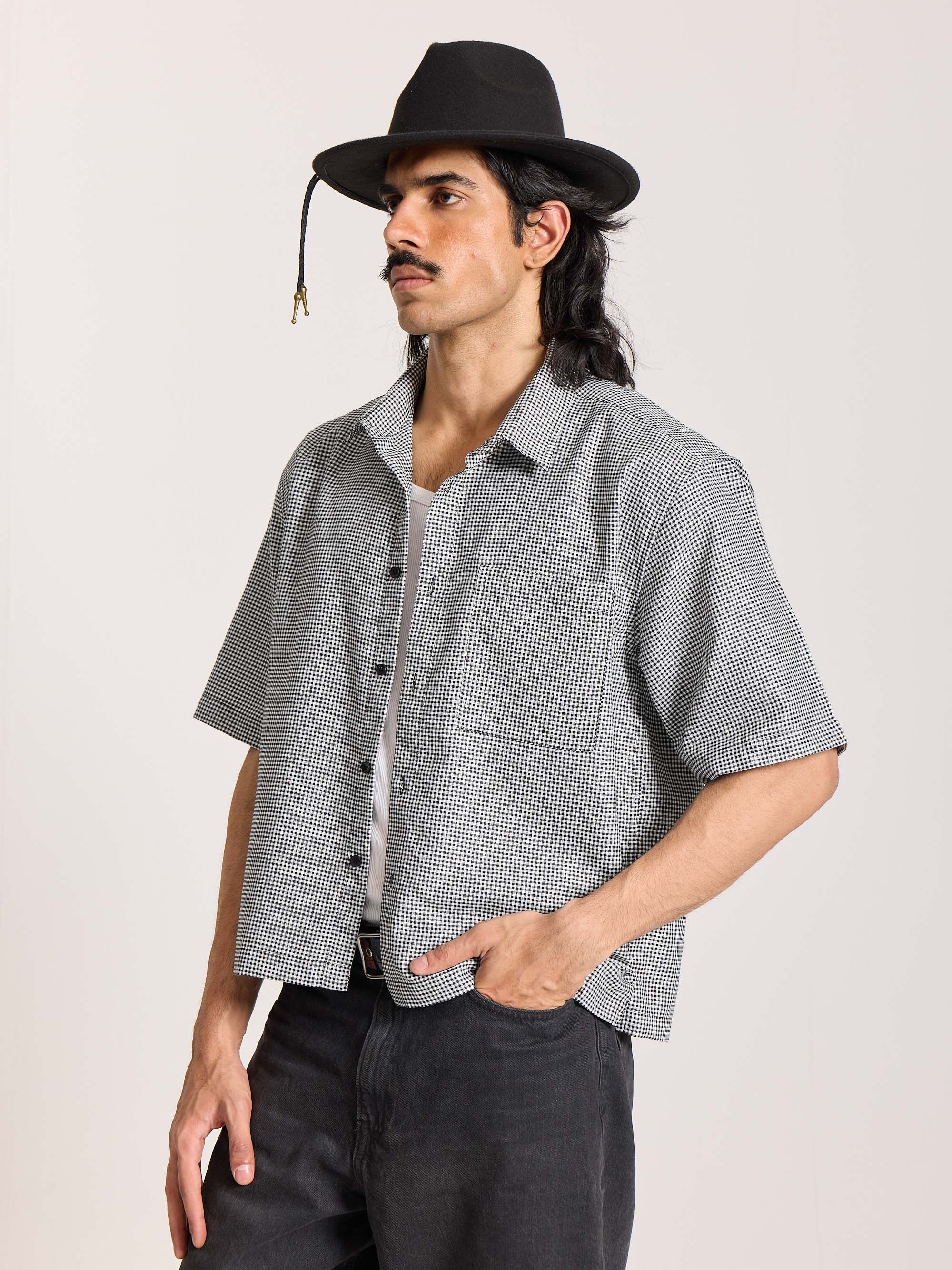 Black Checkered Cropped Shirt - Image 7