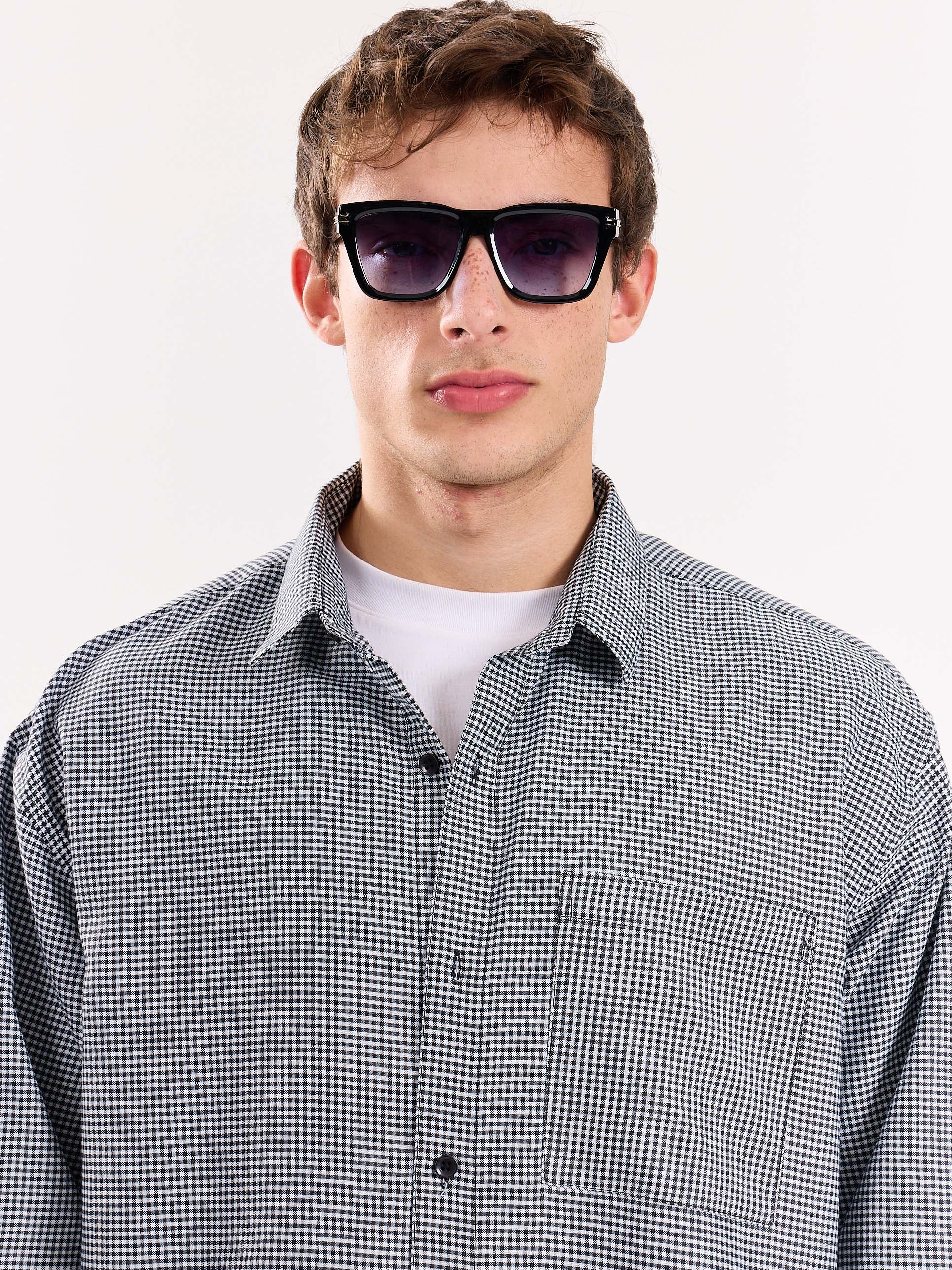 Black Checkered Oversized Cropped Shirt - Image 6