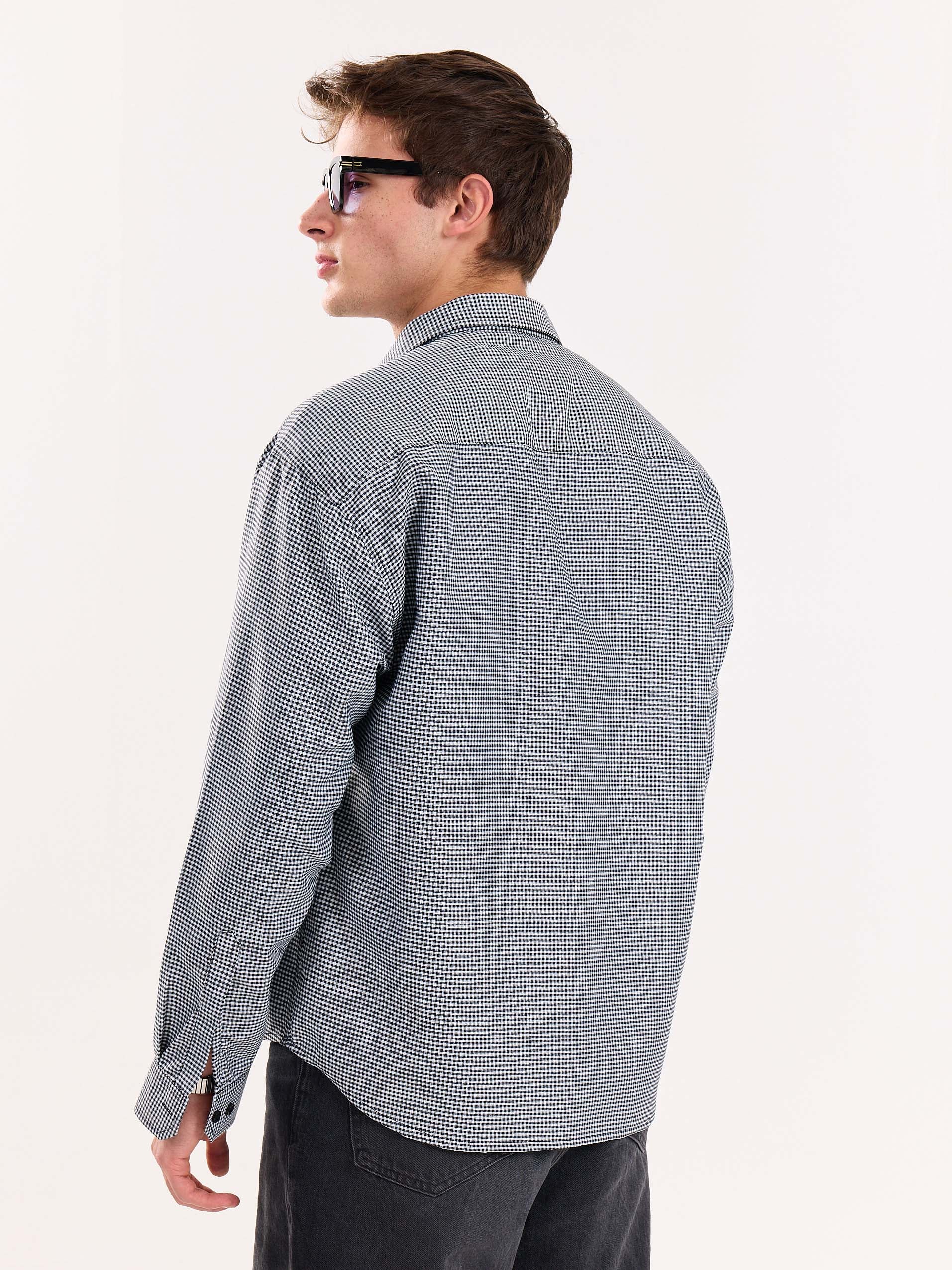 Black Checkered Oversized Cropped Shirt - Image 8