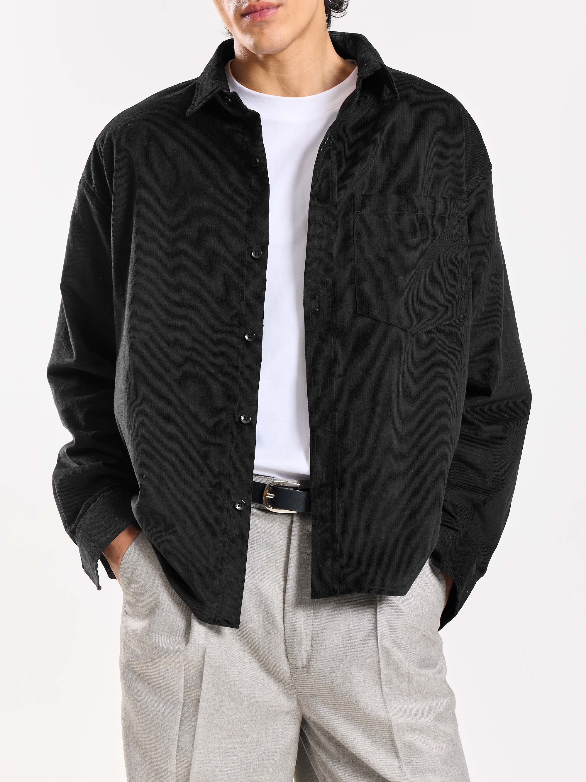 Black Corduroy Oversized Shirt - Image 3