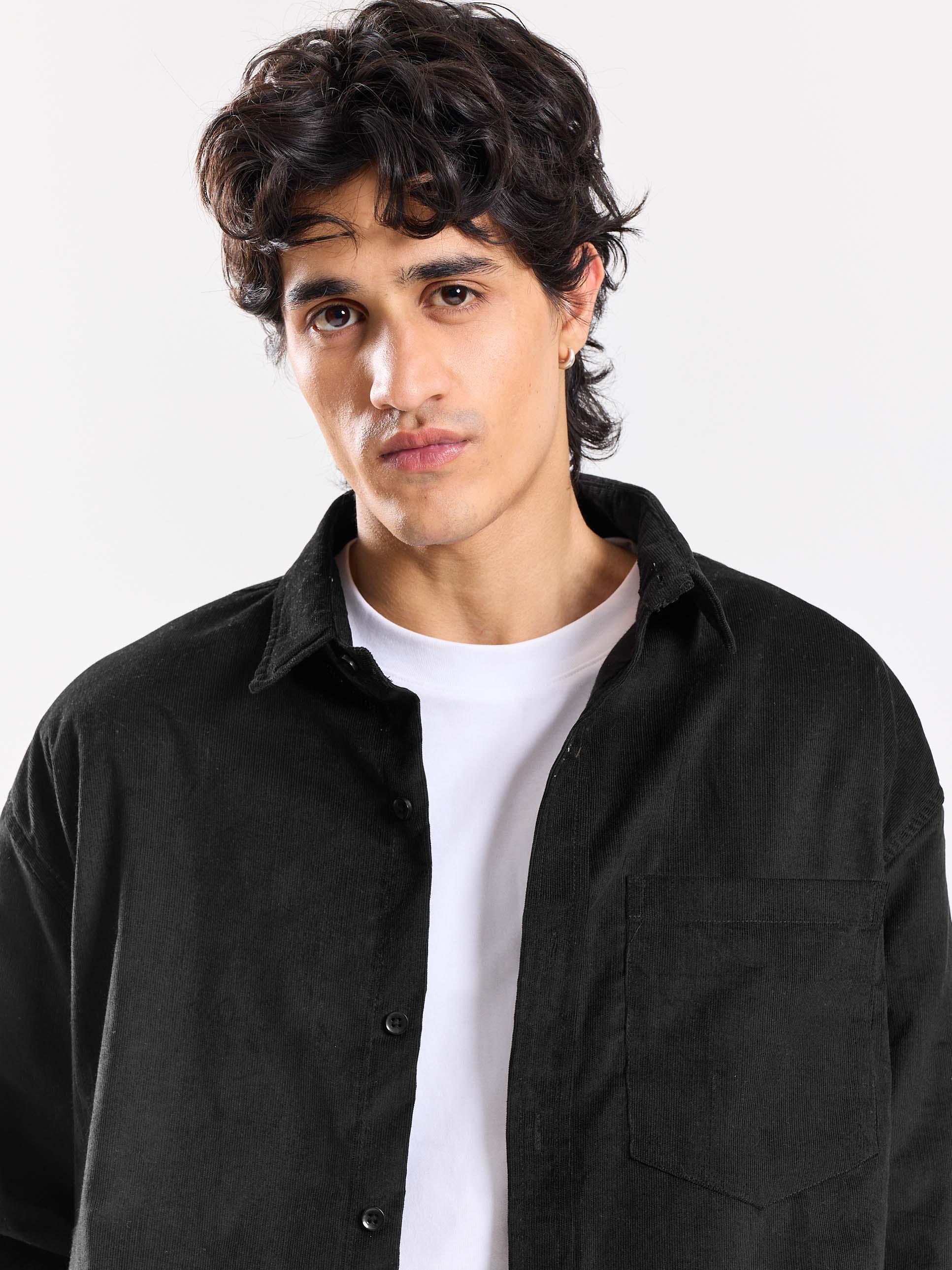 Black Corduroy Oversized Shirt - Image 4