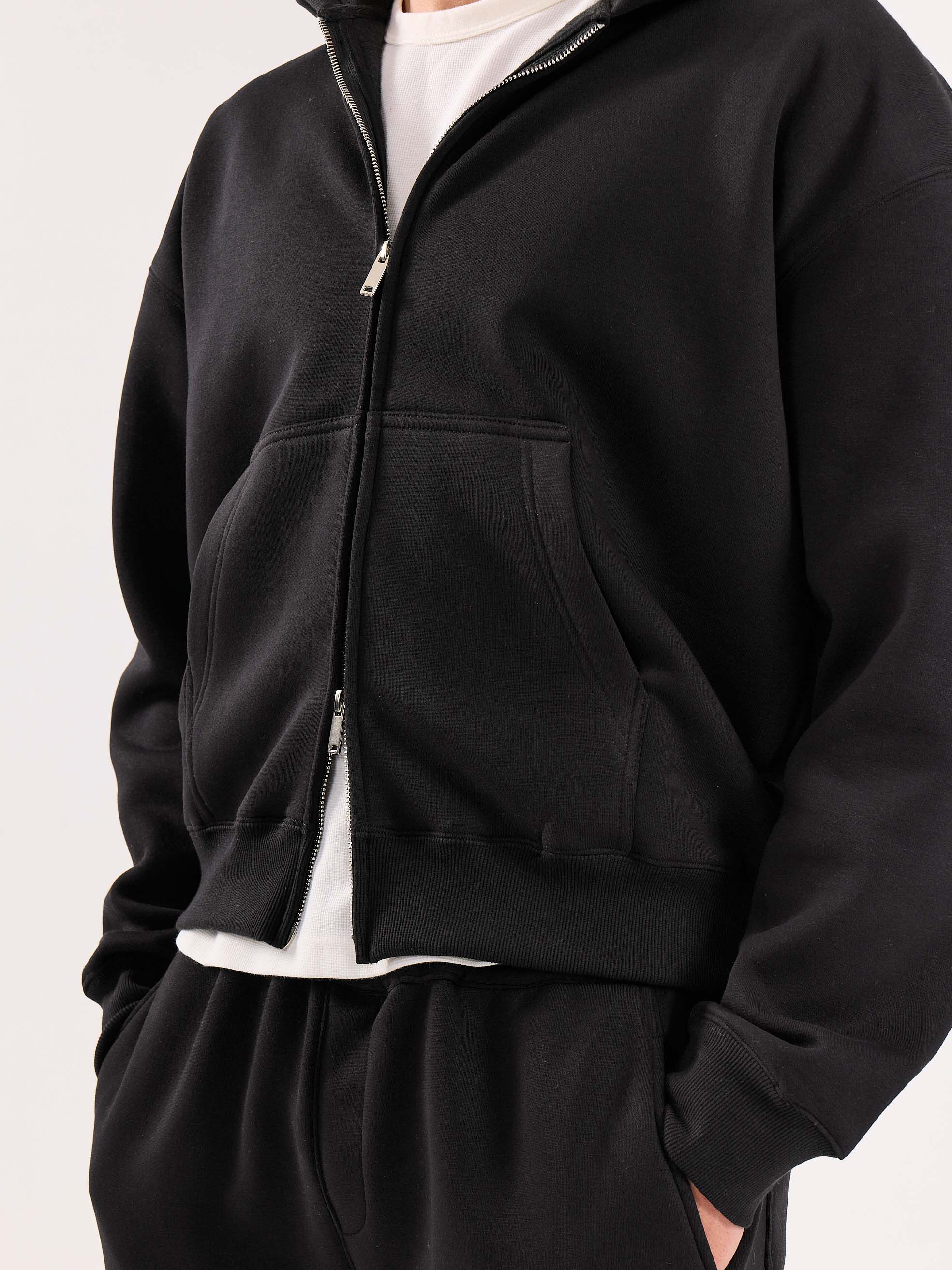 Black Cropped Zip-Up Hoodie - Image 6